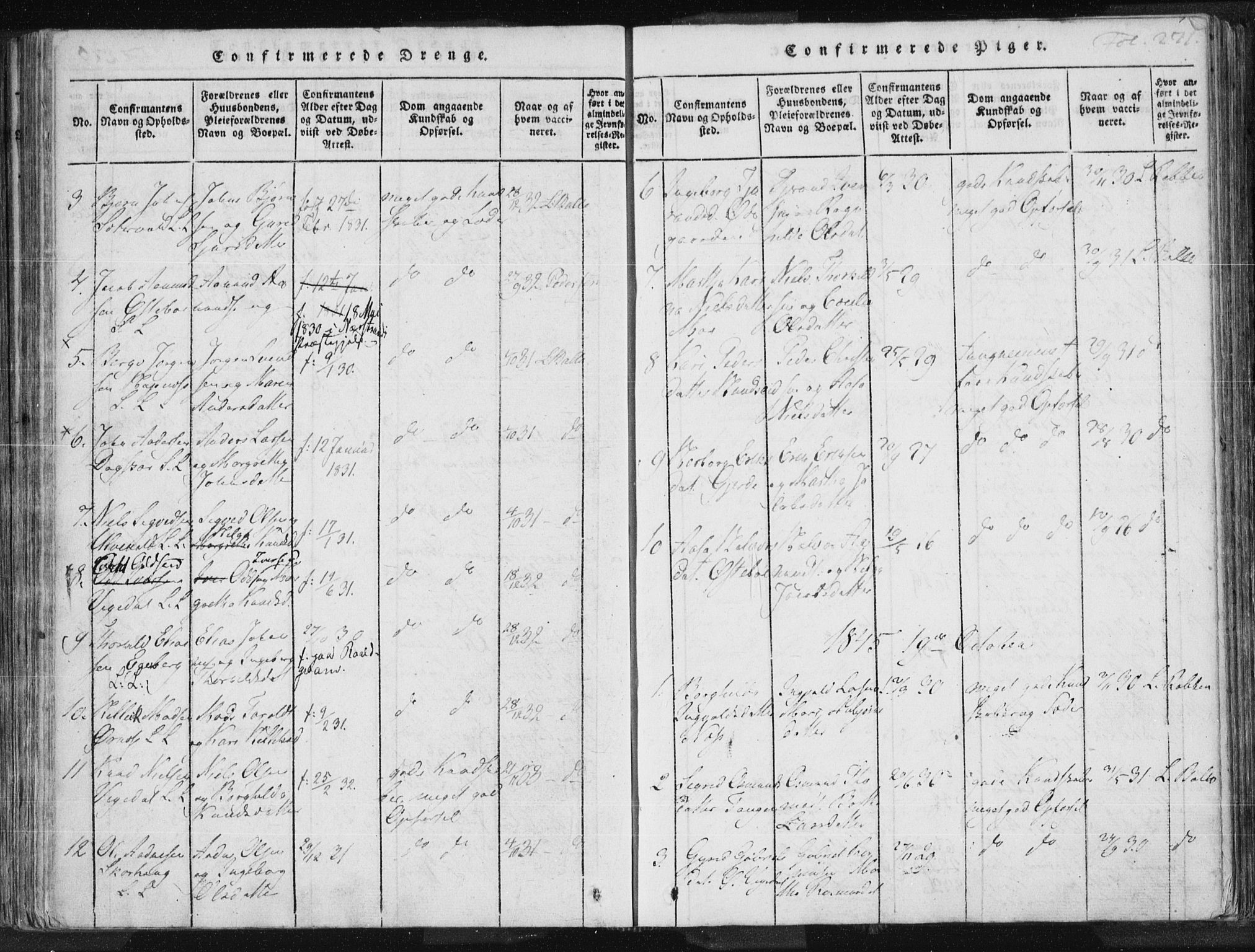 Vikedal sokneprestkontor, SAST/A-101840/01/IV: Parish register (official) no. A 3, 1817-1850, p. 271