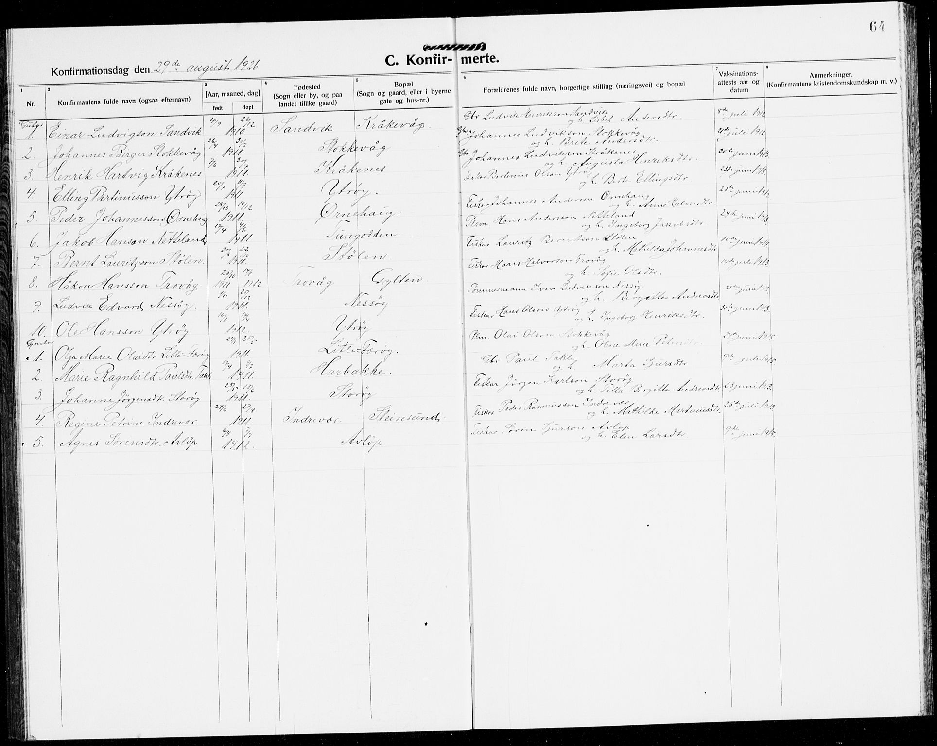 Solund sokneprestembete, AV/SAB-A-81401: Parish register (copy) no. A 3, 1922-1944, p. 64