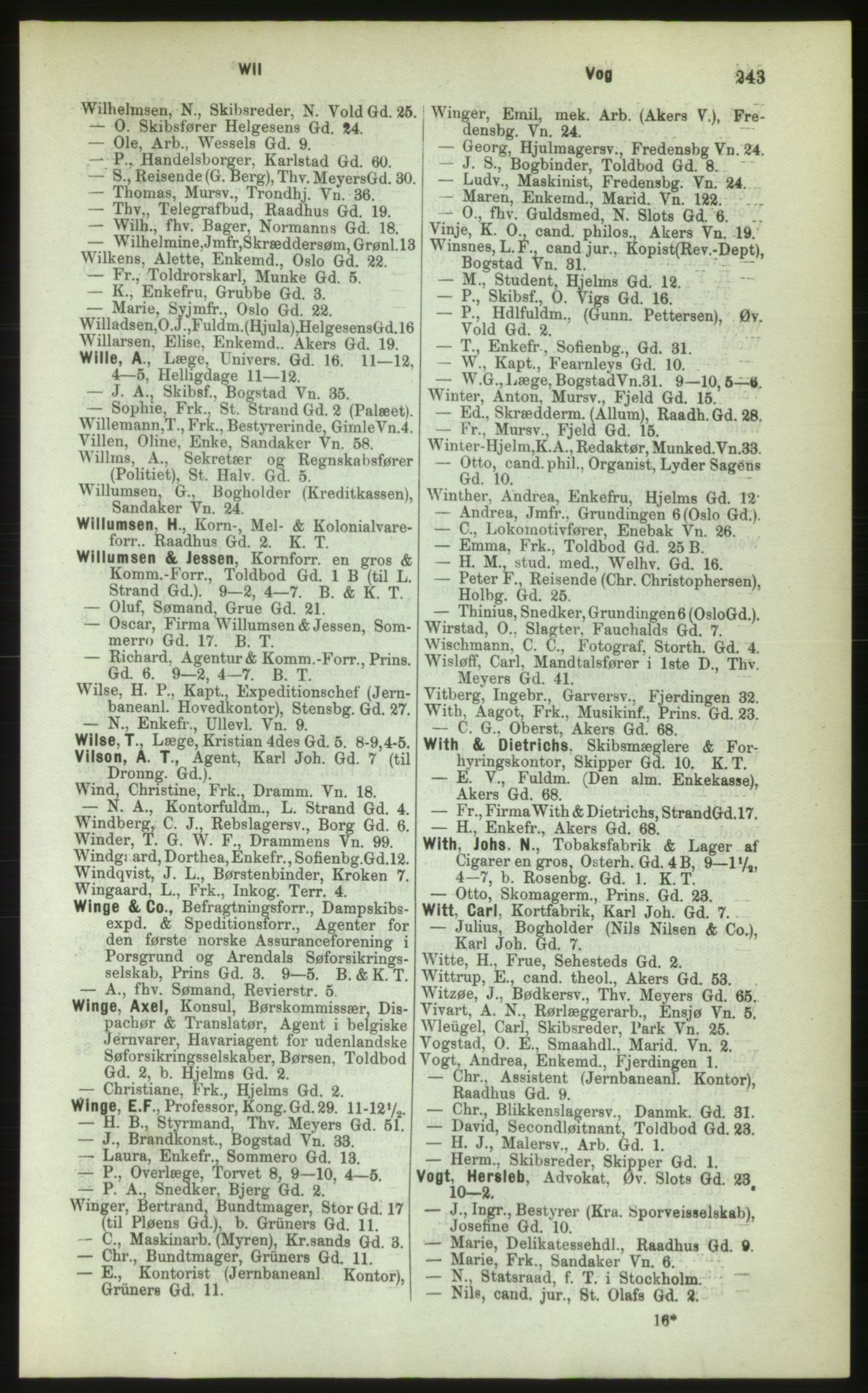 Kristiania/Oslo adressebok, PUBL/-, 1883, p. 243