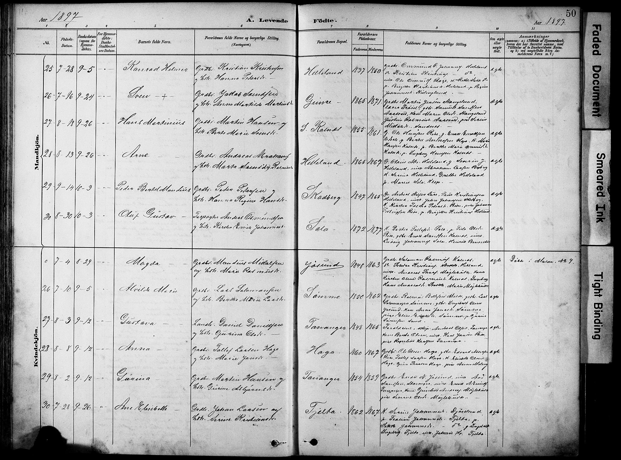 Håland sokneprestkontor, AV/SAST-A-101802/001/30BA/L0012: Parish register (official) no. A 11, 1889-1900, p. 50