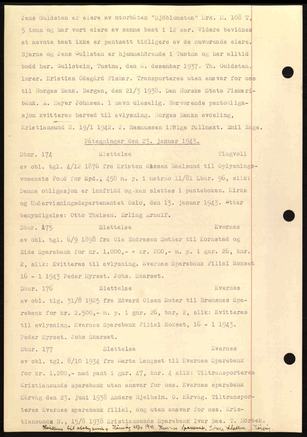 Nordmøre sorenskriveri, AV/SAT-A-4132/1/2/2Ca: Mortgage book no. C81, 1940-1945, Diary no: : 174/1943