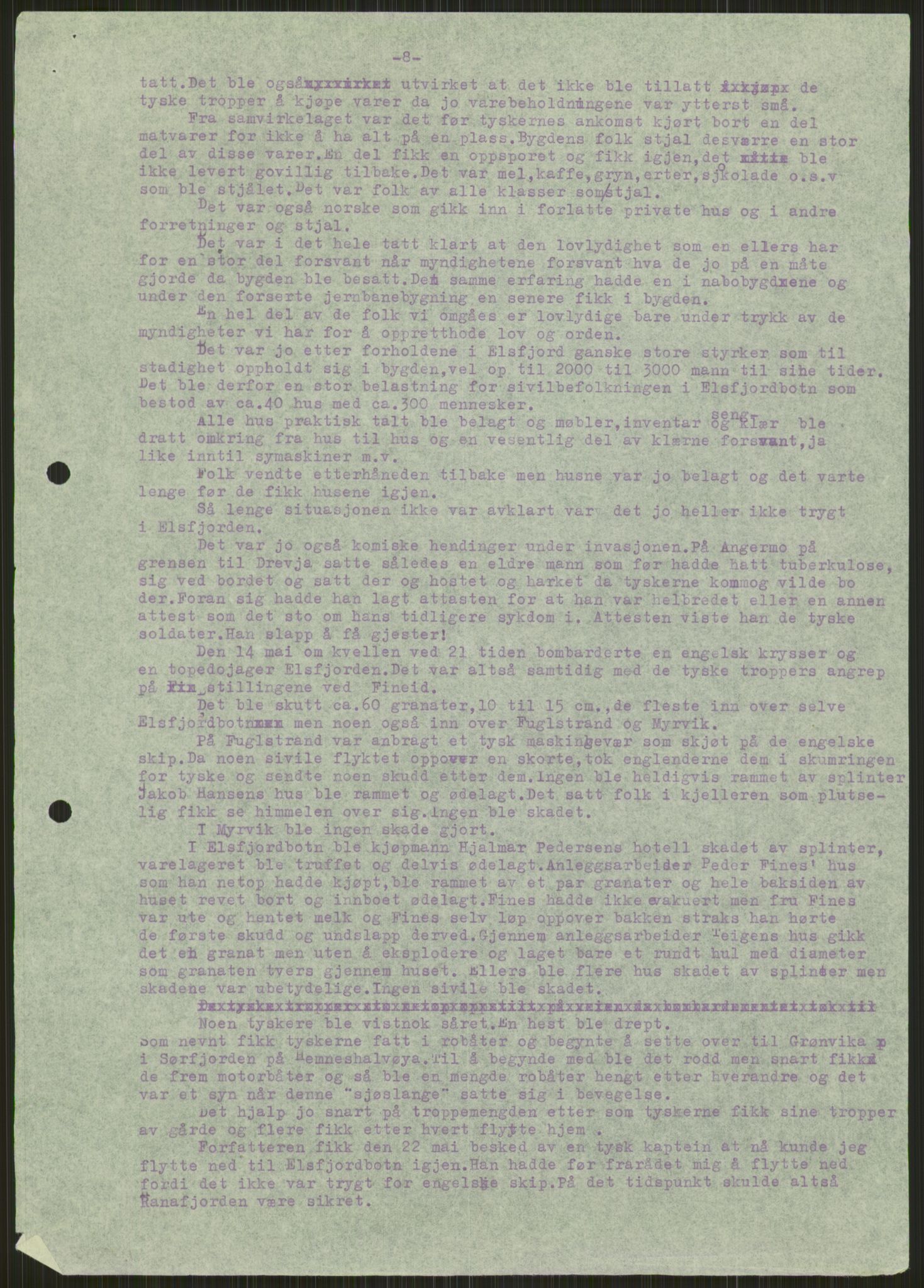 Forsvaret, Forsvarets krigshistoriske avdeling, AV/RA-RAFA-2017/Y/Ya/L0017: II-C-11-31 - Fylkesmenn.  Rapporter om krigsbegivenhetene 1940., 1940, p. 127