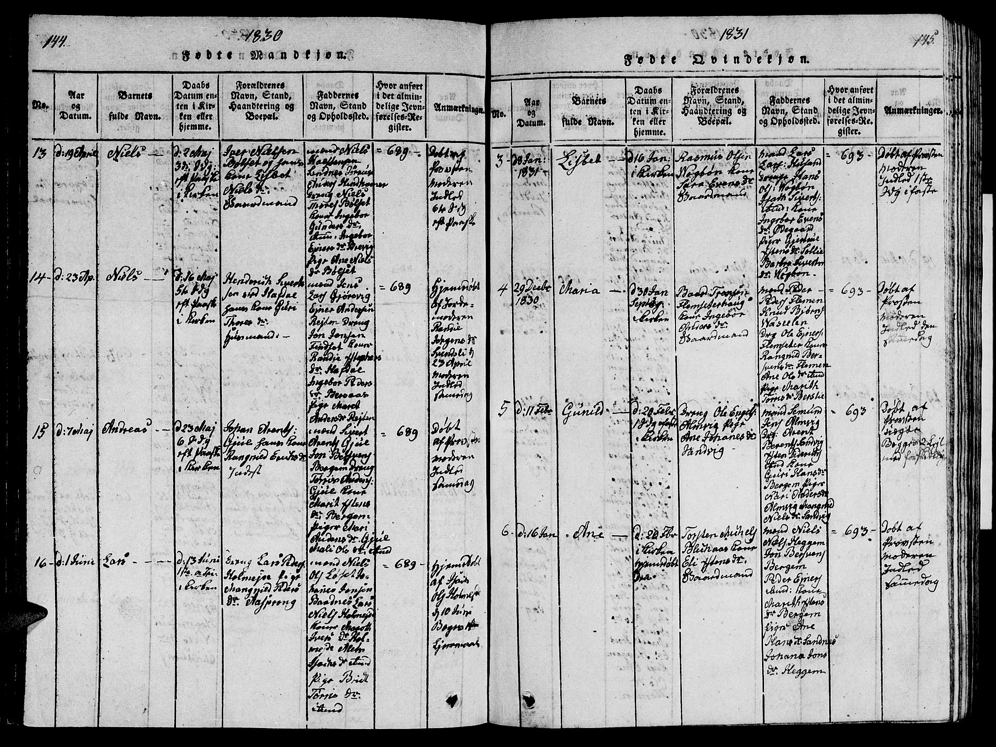 Ministerialprotokoller, klokkerbøker og fødselsregistre - Møre og Romsdal, AV/SAT-A-1454/586/L0990: Parish register (copy) no. 586C01, 1819-1837, p. 144-145