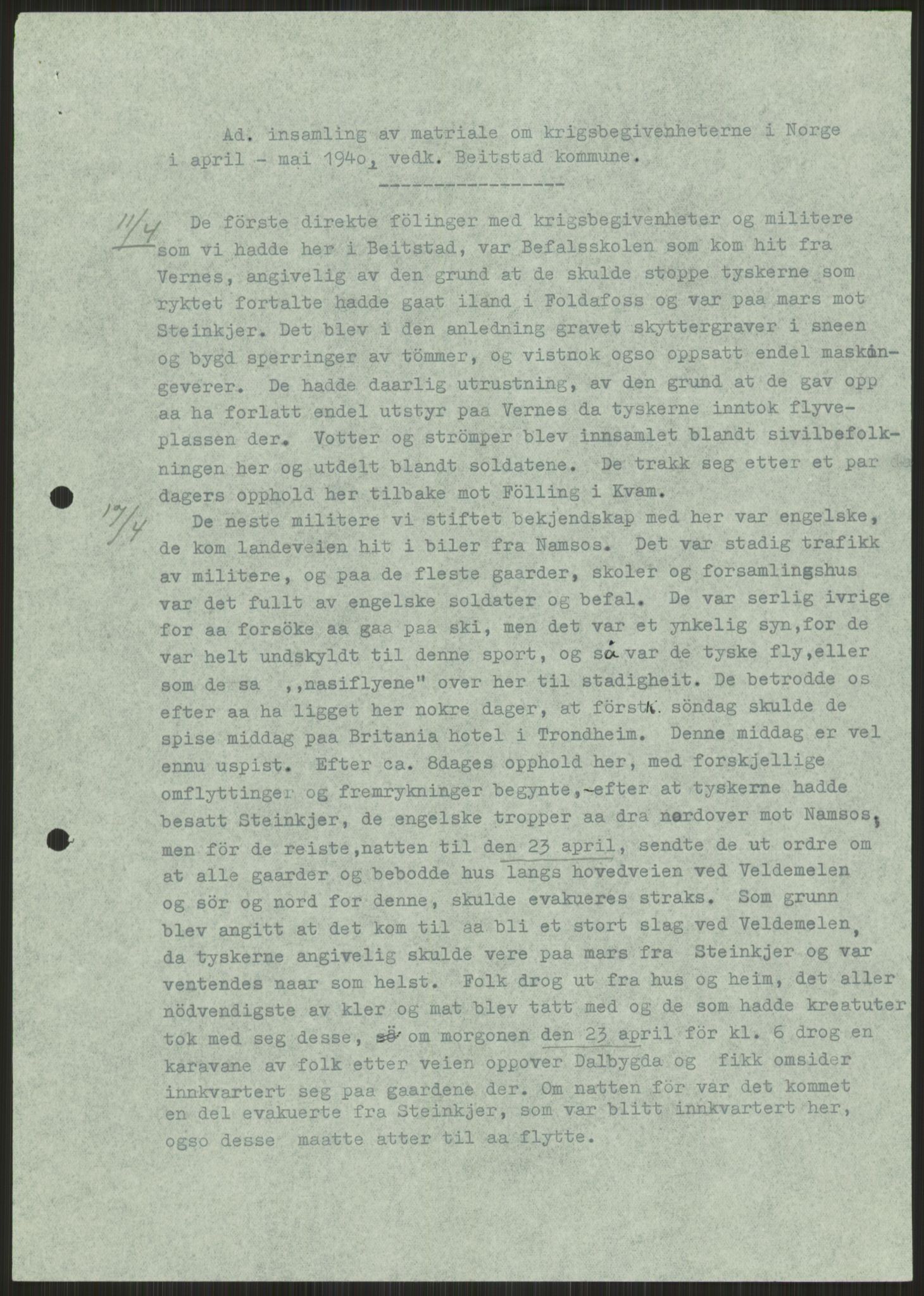 Forsvaret, Forsvarets krigshistoriske avdeling, AV/RA-RAFA-2017/Y/Ya/L0016: II-C-11-31 - Fylkesmenn.  Rapporter om krigsbegivenhetene 1940., 1940, p. 451