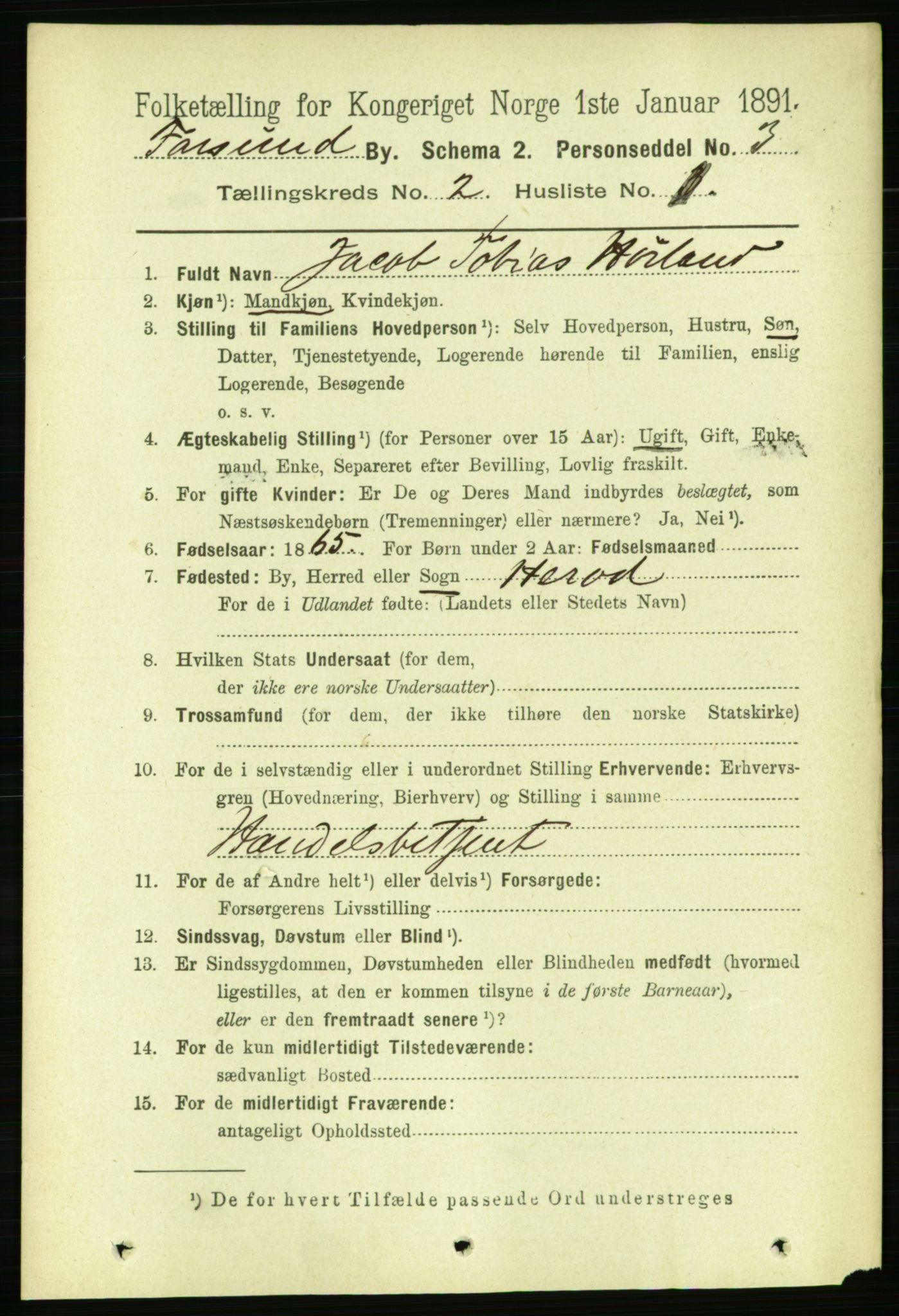 RA, 1891 census for 1003 Farsund, 1891, p. 956