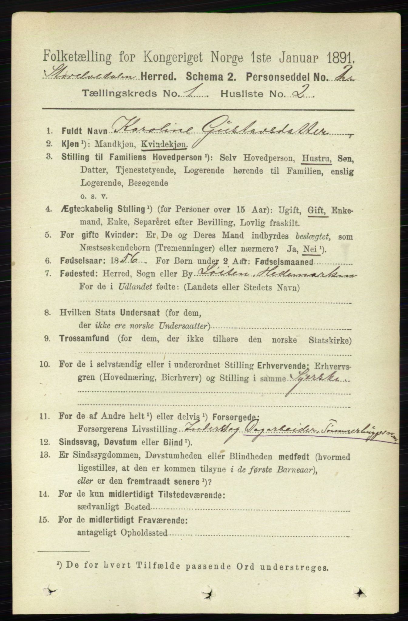 RA, 1891 census for 0430 Stor-Elvdal, 1891, p. 80