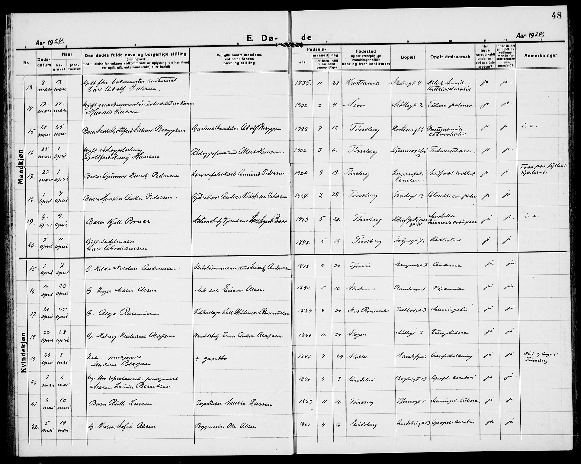 Tønsberg kirkebøker, AV/SAKO-A-330/G/Ga/L0018: Parish register (copy) no. 18, 1920-1935, p. 48