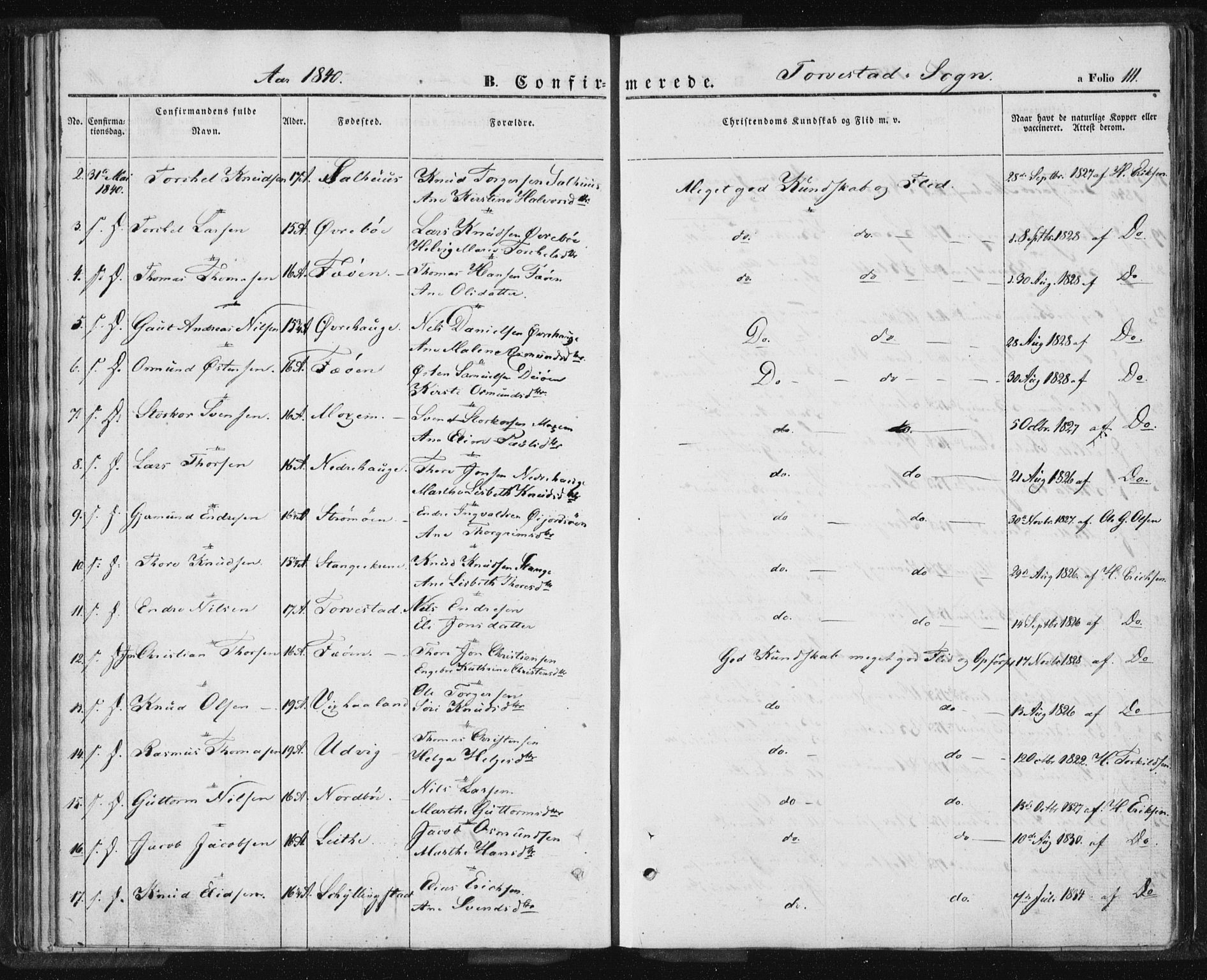 Torvastad sokneprestkontor, AV/SAST-A -101857/H/Ha/Haa/L0005: Parish register (official) no. A 5, 1836-1847, p. 111