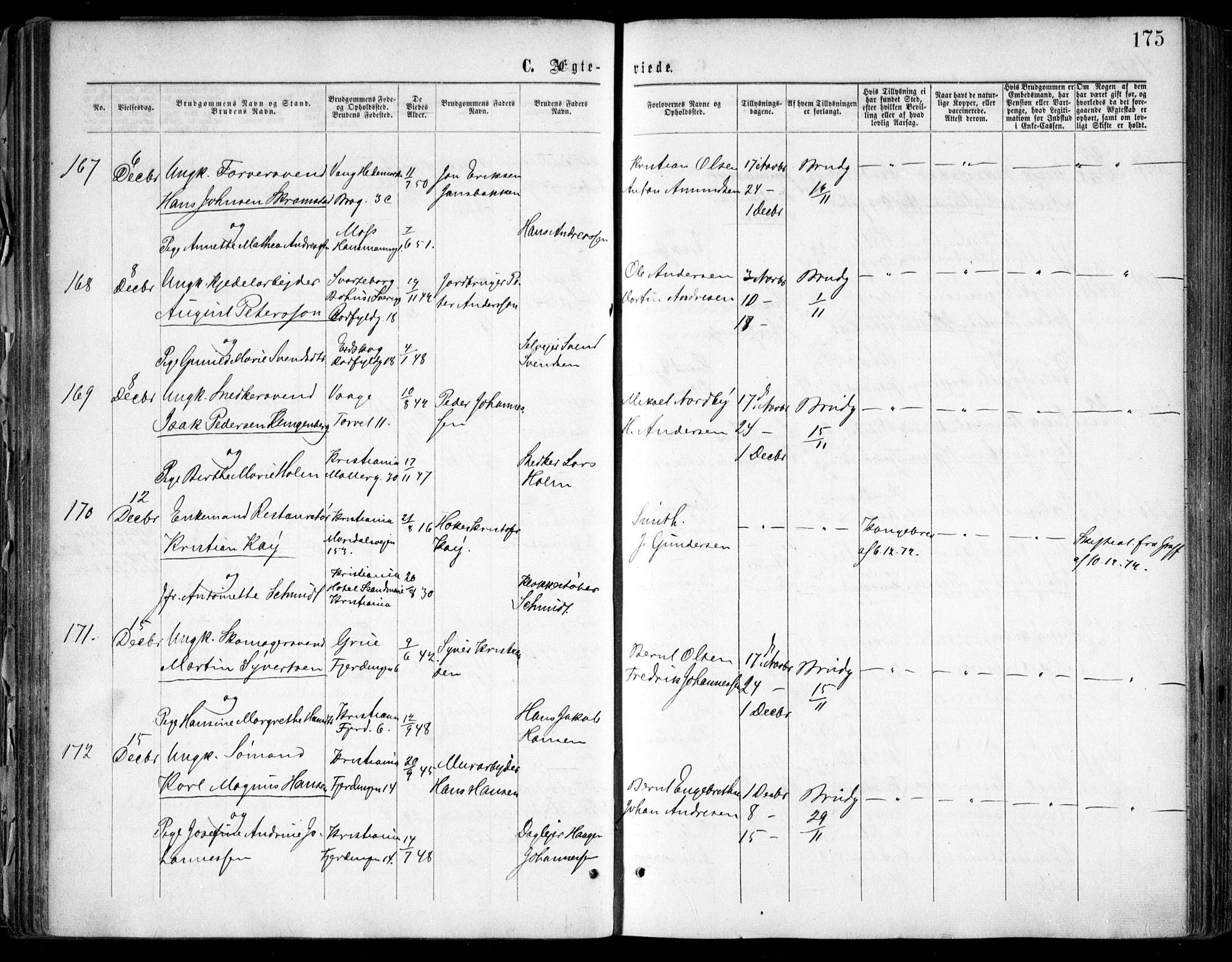 Oslo domkirke Kirkebøker, AV/SAO-A-10752/F/Fa/L0021: Parish register (official) no. 21, 1865-1884, p. 175