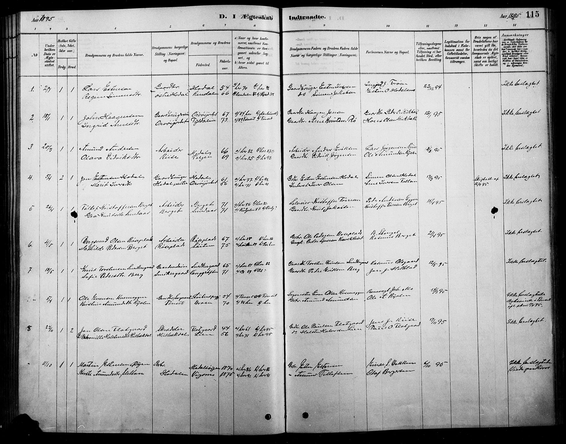 Tolga prestekontor, SAH/PREST-062/L/L0007: Parish register (copy) no. 7, 1878-1919, p. 115