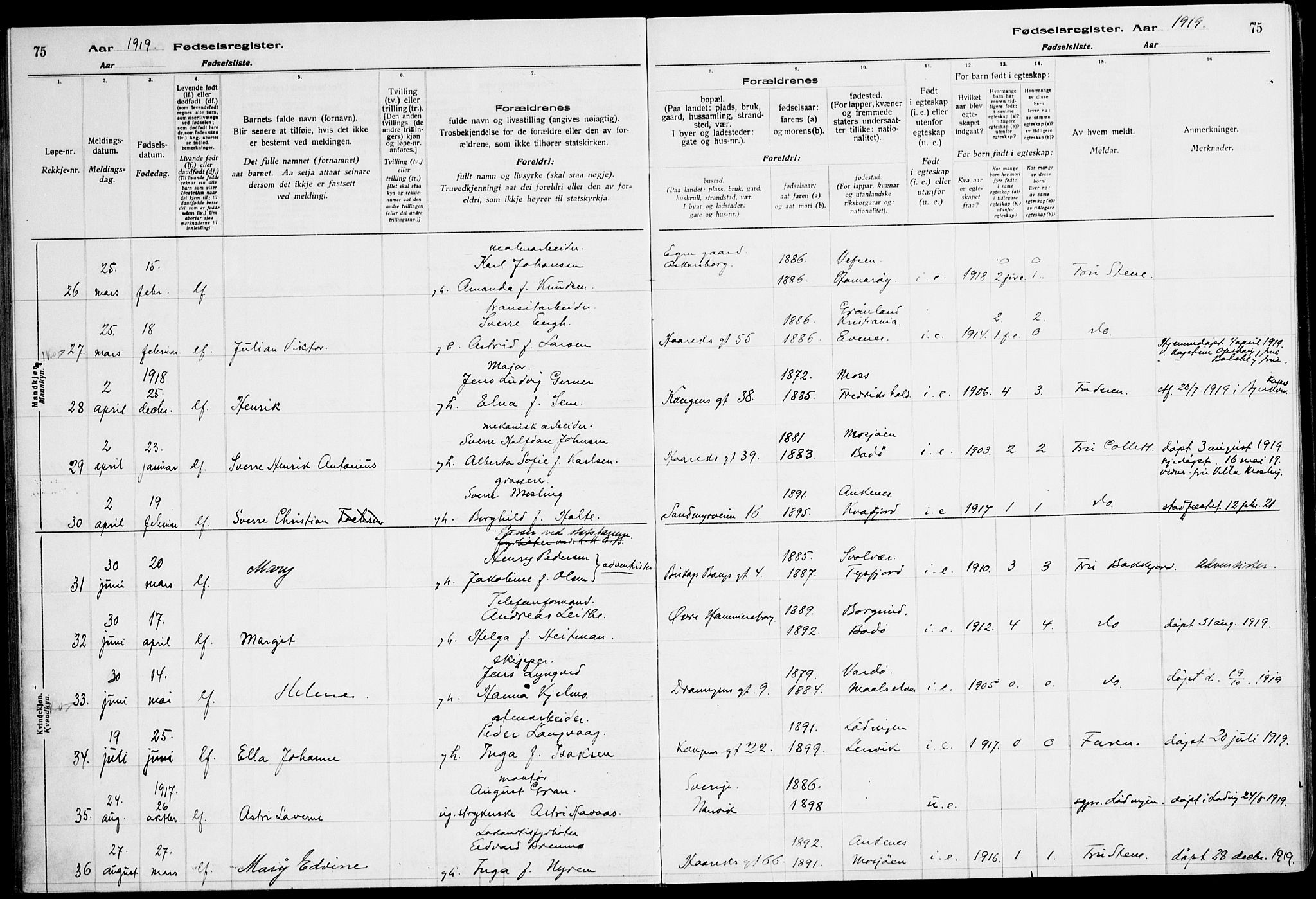 Ministerialprotokoller, klokkerbøker og fødselsregistre - Nordland, AV/SAT-A-1459/871/L1013: Birth register no. 871.II.4.1, 1916-1924, p. 75