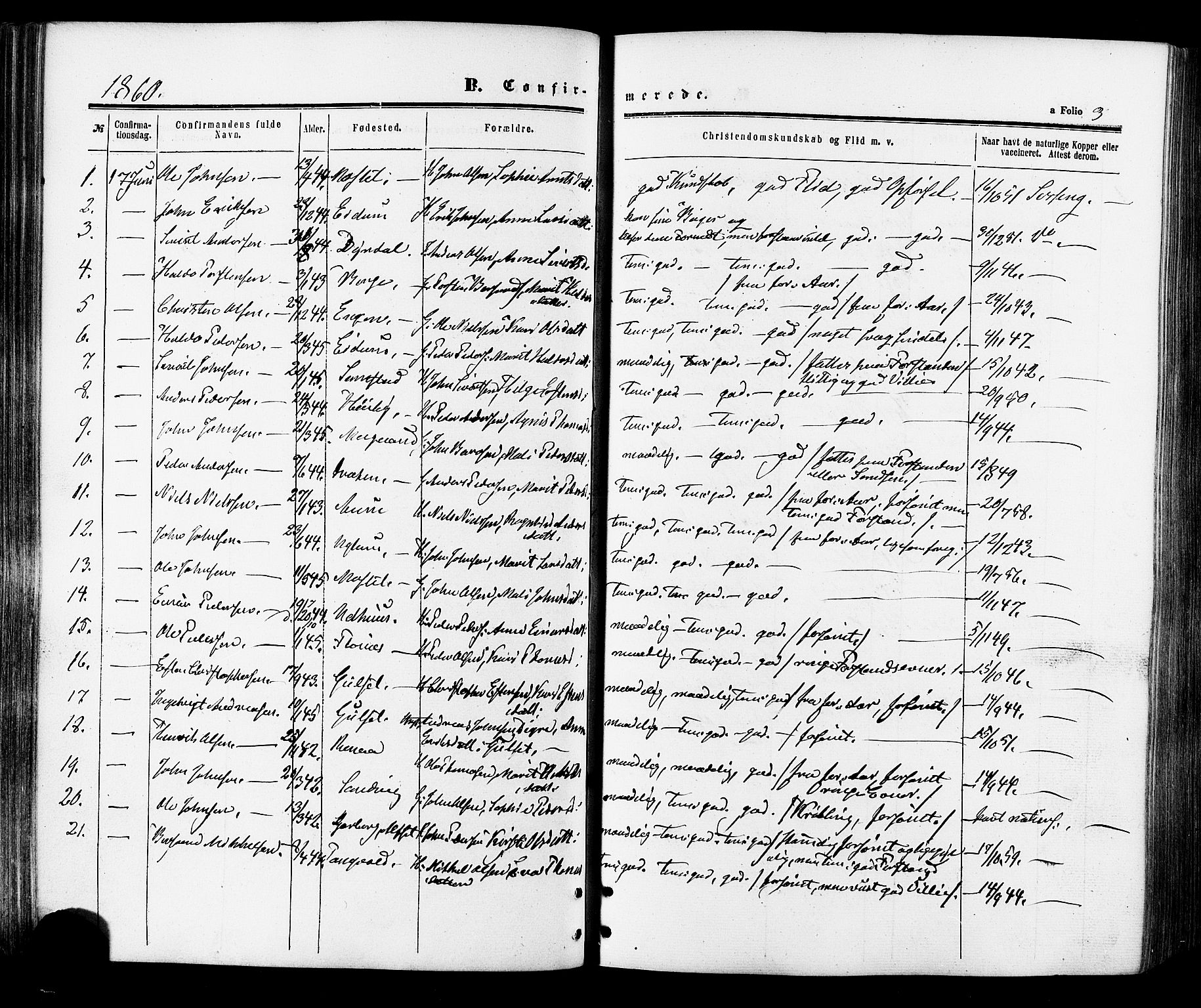 Ministerialprotokoller, klokkerbøker og fødselsregistre - Sør-Trøndelag, AV/SAT-A-1456/695/L1147: Parish register (official) no. 695A07, 1860-1877, p. 3