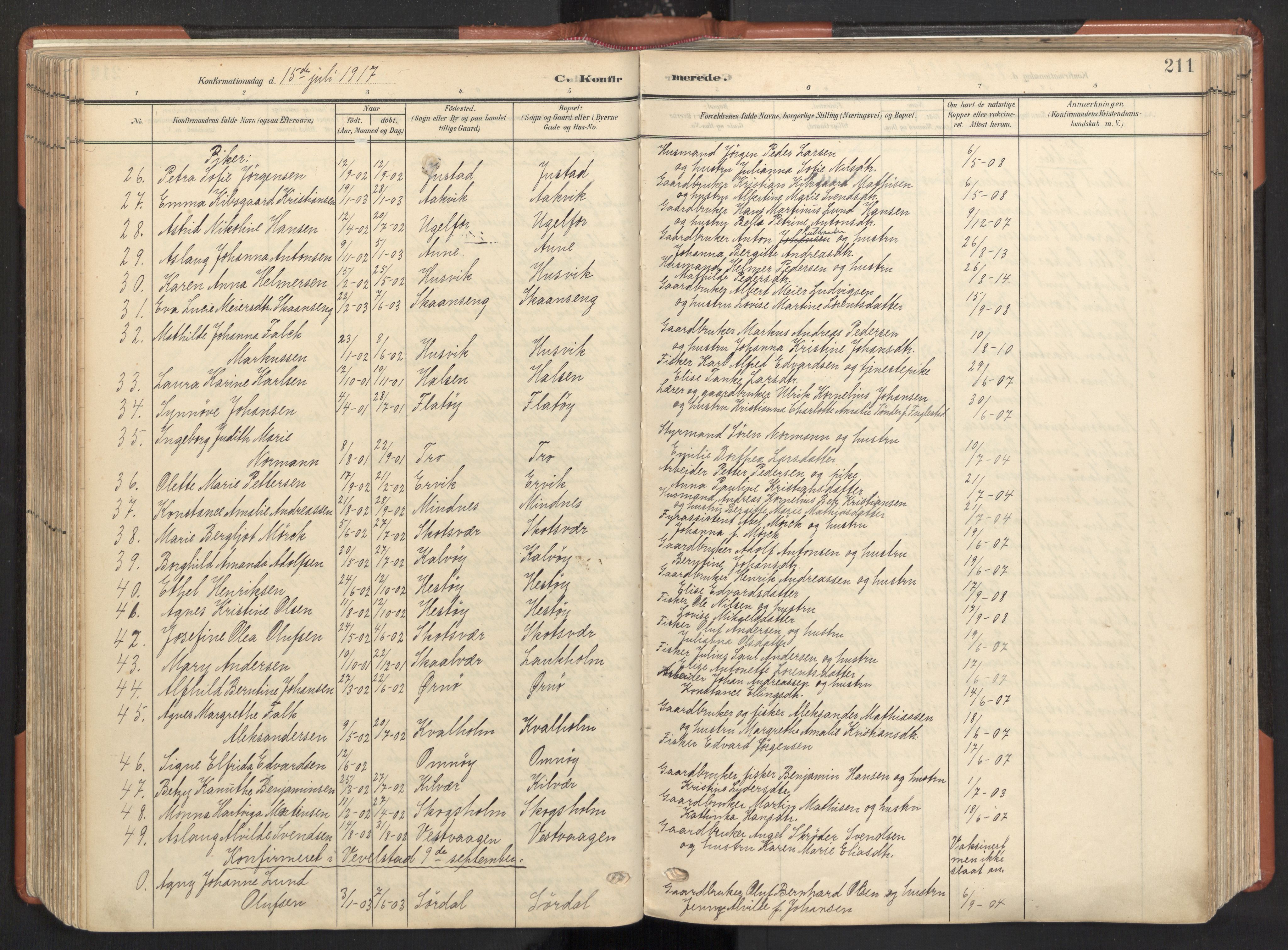 Ministerialprotokoller, klokkerbøker og fødselsregistre - Nordland, AV/SAT-A-1459/817/L0265: Parish register (official) no. 817A05, 1908-1944, p. 211