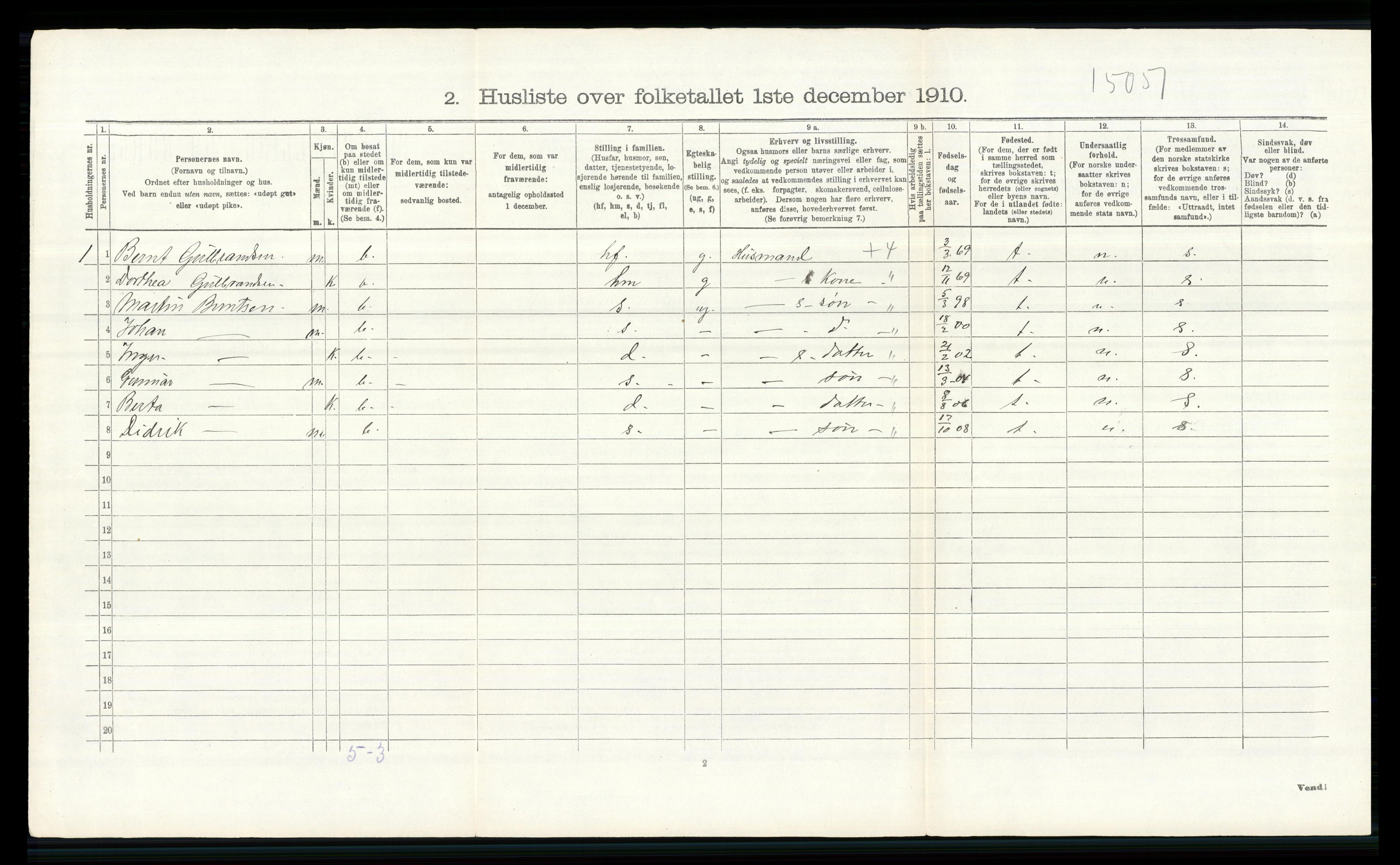 RA, 1910 census for Vang, 1910, p. 2016