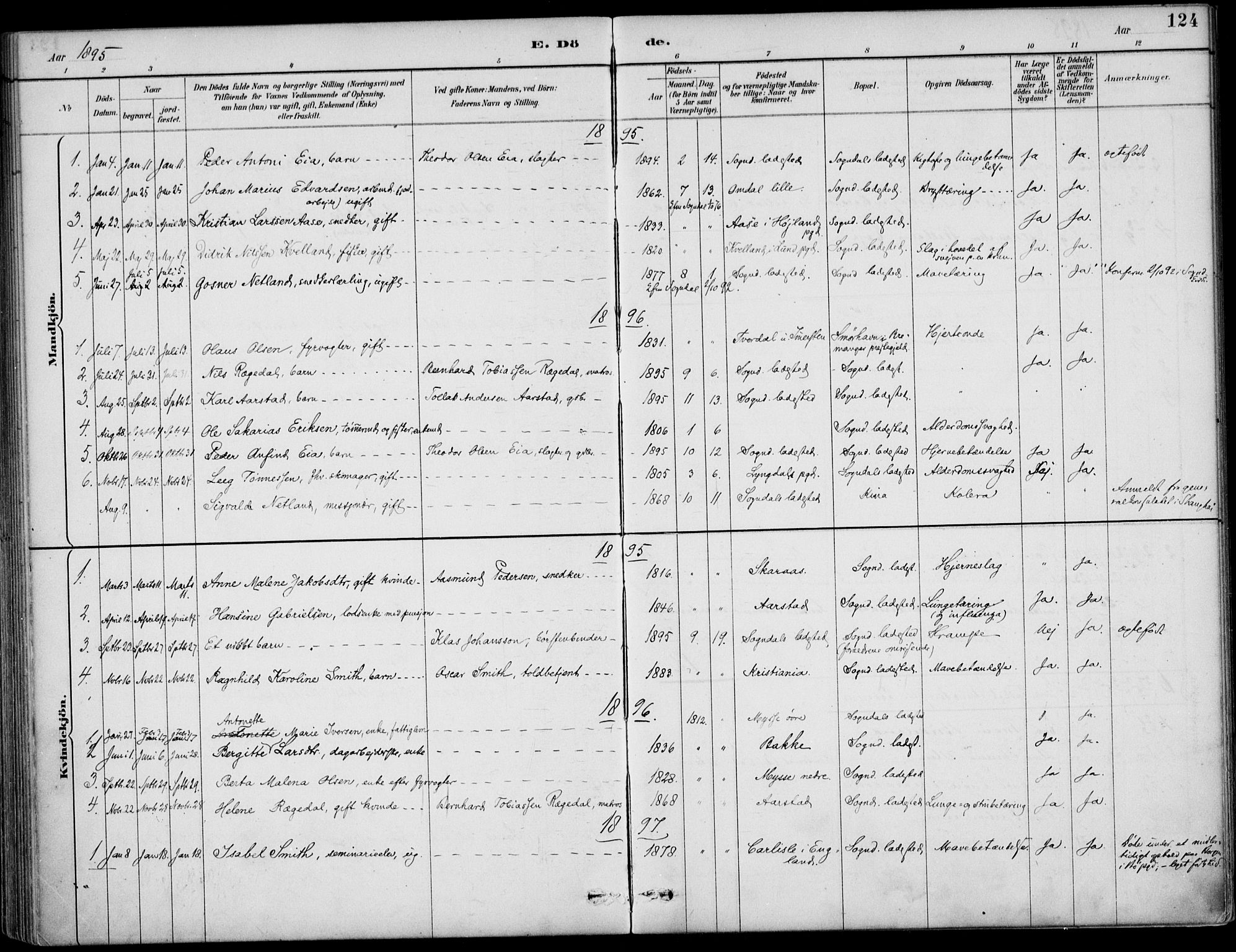 Sokndal sokneprestkontor, AV/SAST-A-101808: Parish register (official) no. A 12, 1887-1927, p. 124