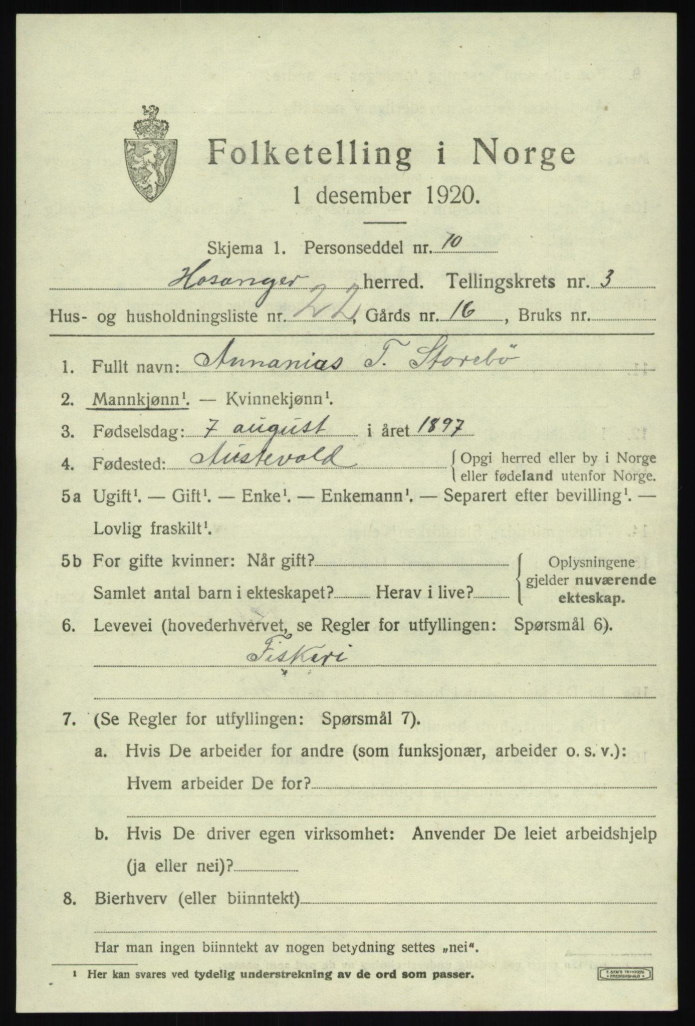 SAB, 1920 census for Hosanger, 1920, p. 1891