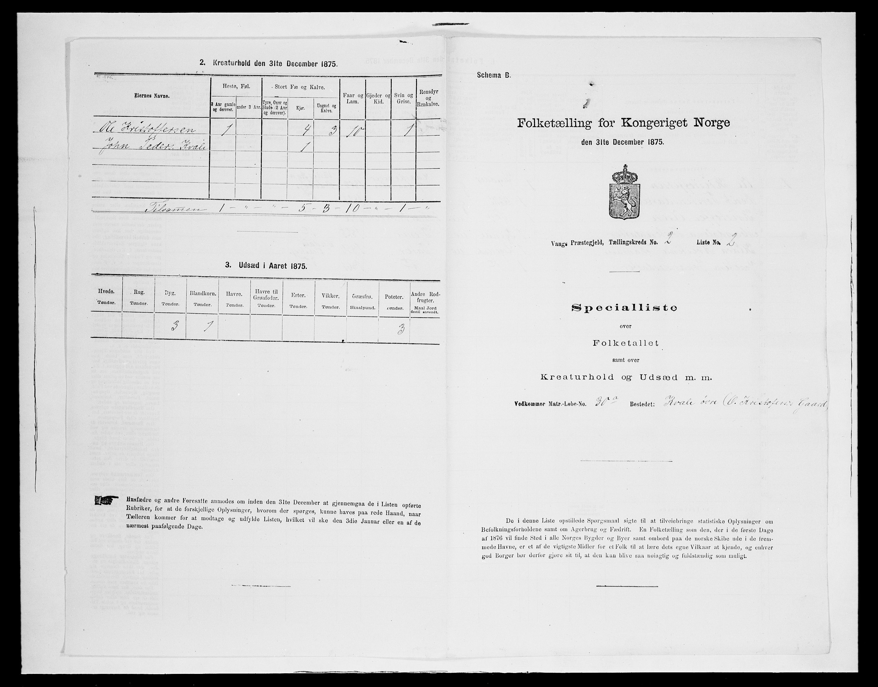 SAH, 1875 census for 0545P Vang, 1875, p. 169