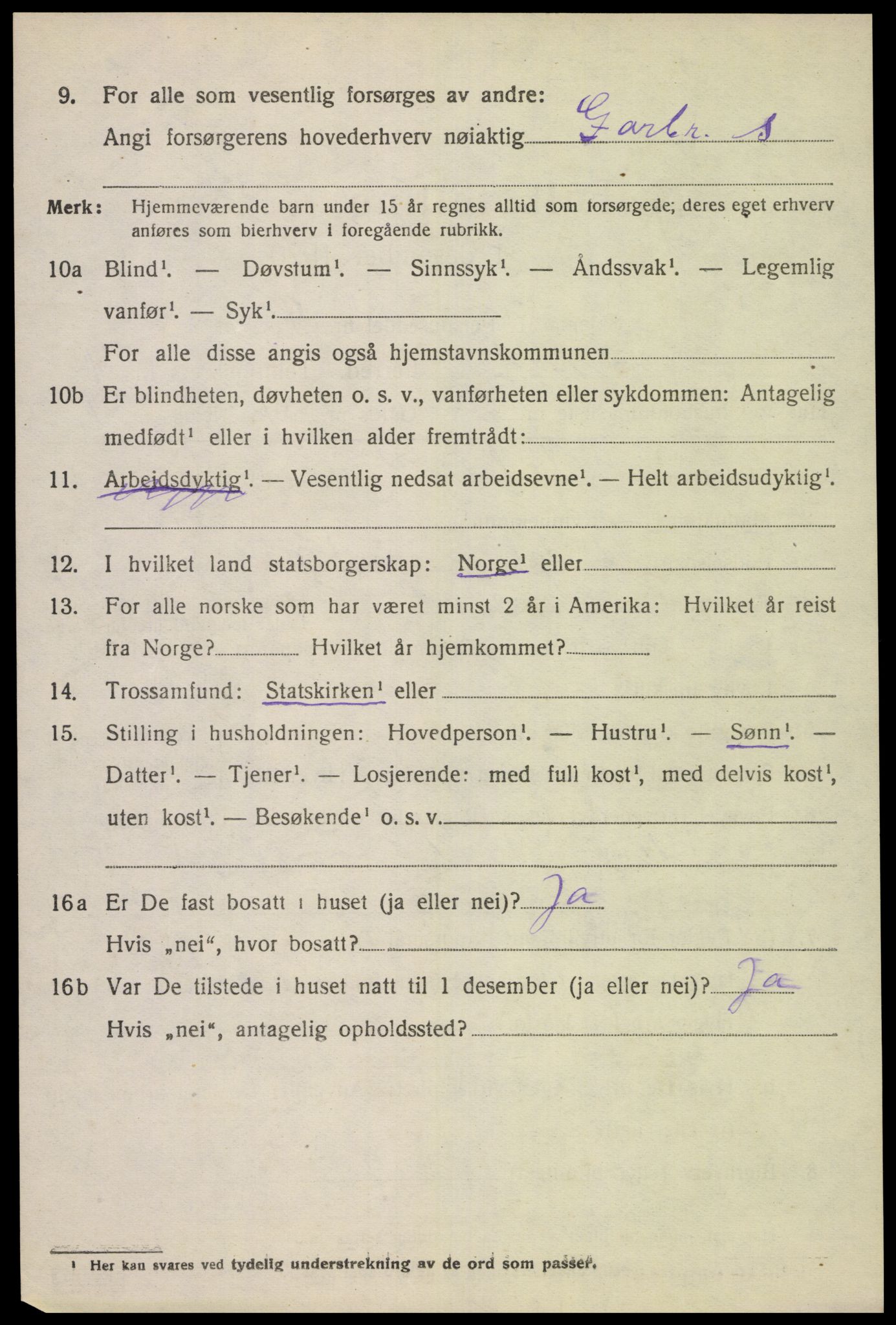 SAK, 1920 census for Tonstad, 1920, p. 1295