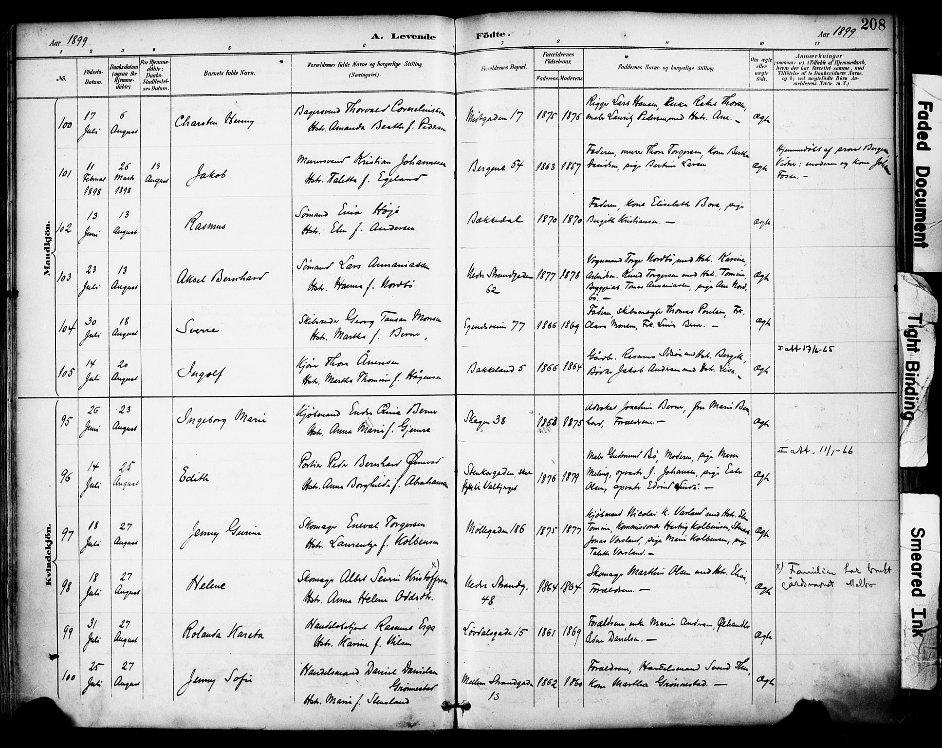 Domkirken sokneprestkontor, SAST/A-101812/001/30/30BA/L0030: Parish register (official) no. A 29, 1889-1902, p. 208