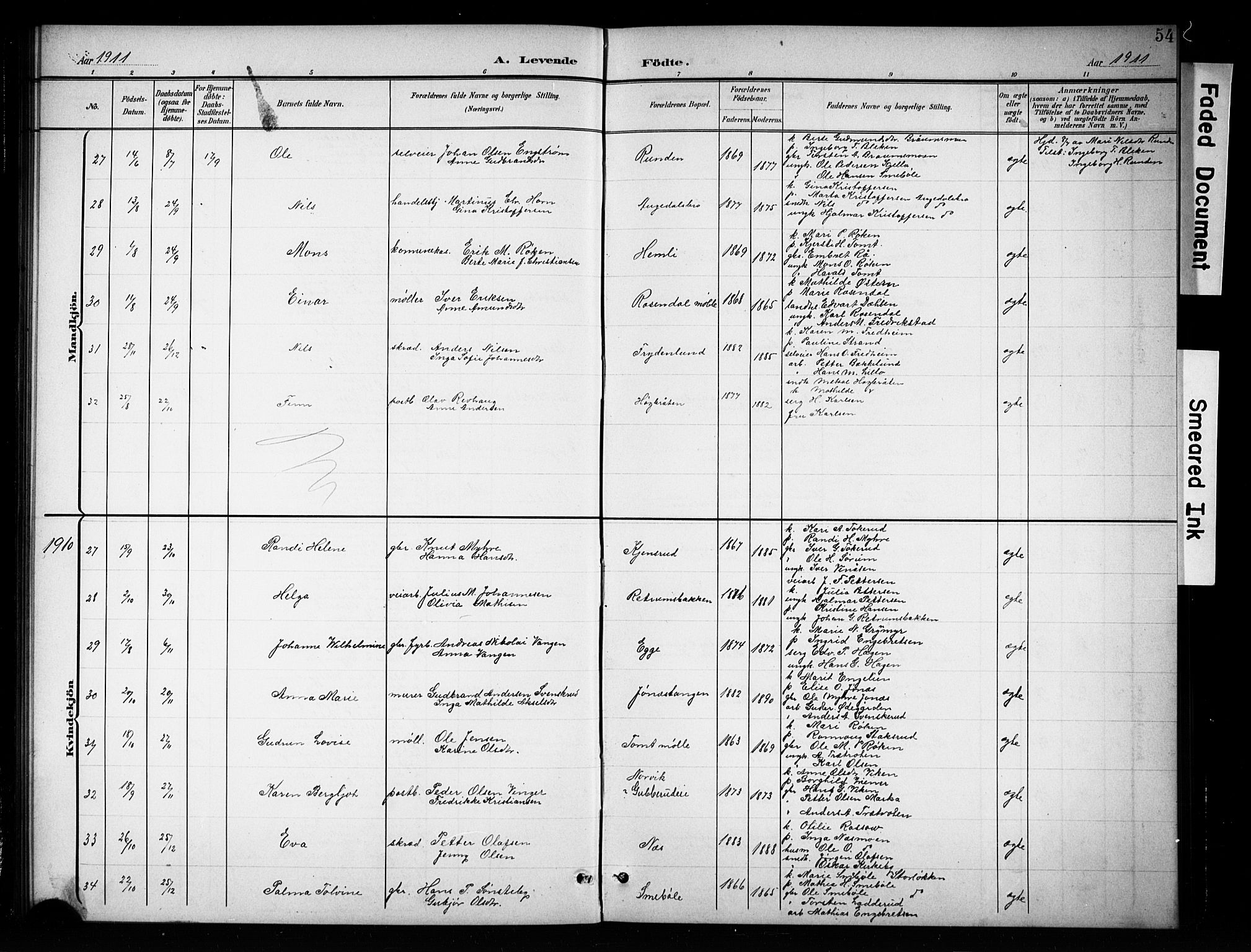 Brandbu prestekontor, SAH/PREST-114/H/Ha/Hab/L0005: Parish register (copy) no. 5, 1900-1913, p. 54