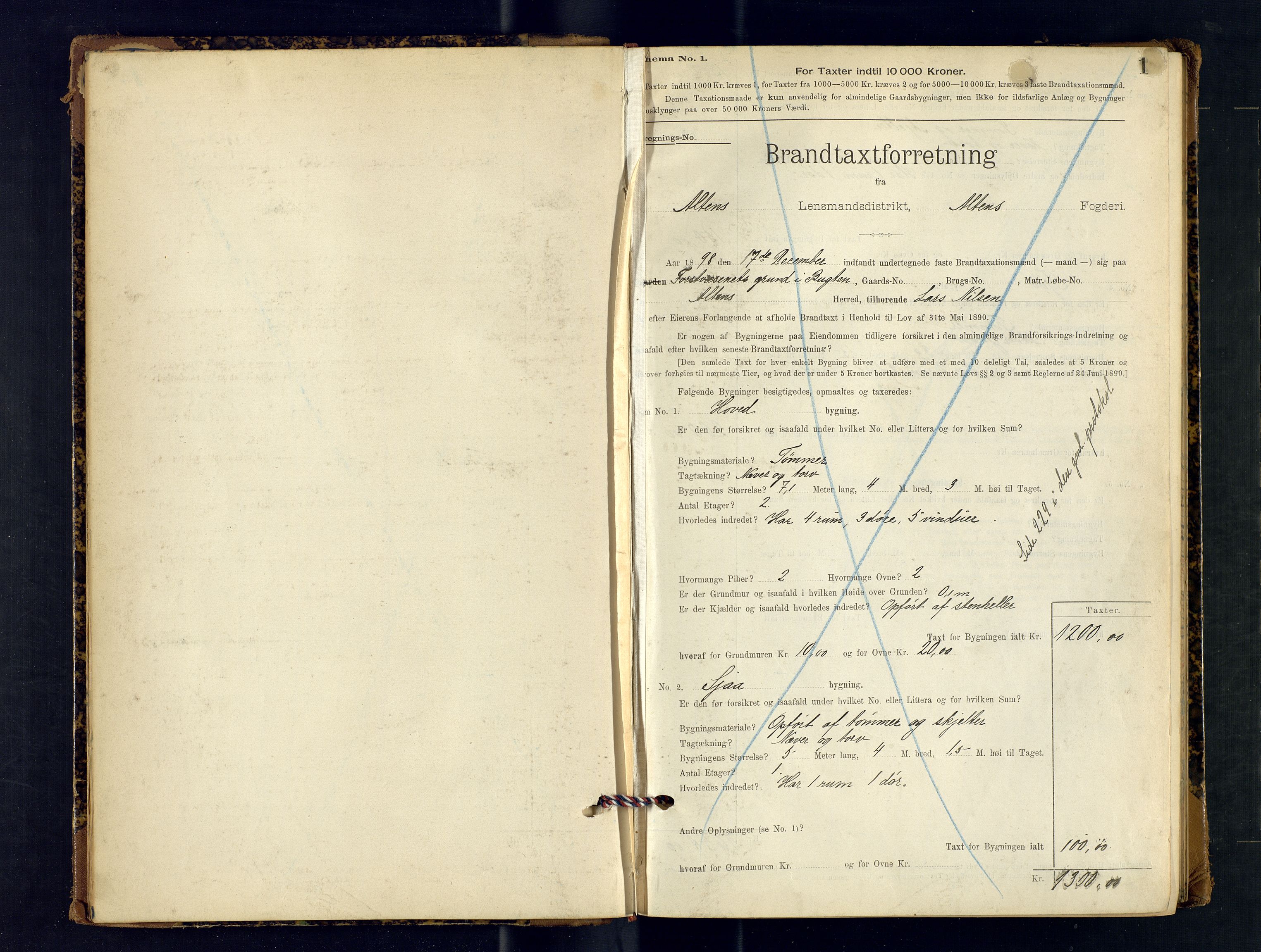 Alta lensmannskontor, AV/SATØ-S-1165/O/Ob/L0168: Branntakstprotokoll, 1898-1901, p. 1