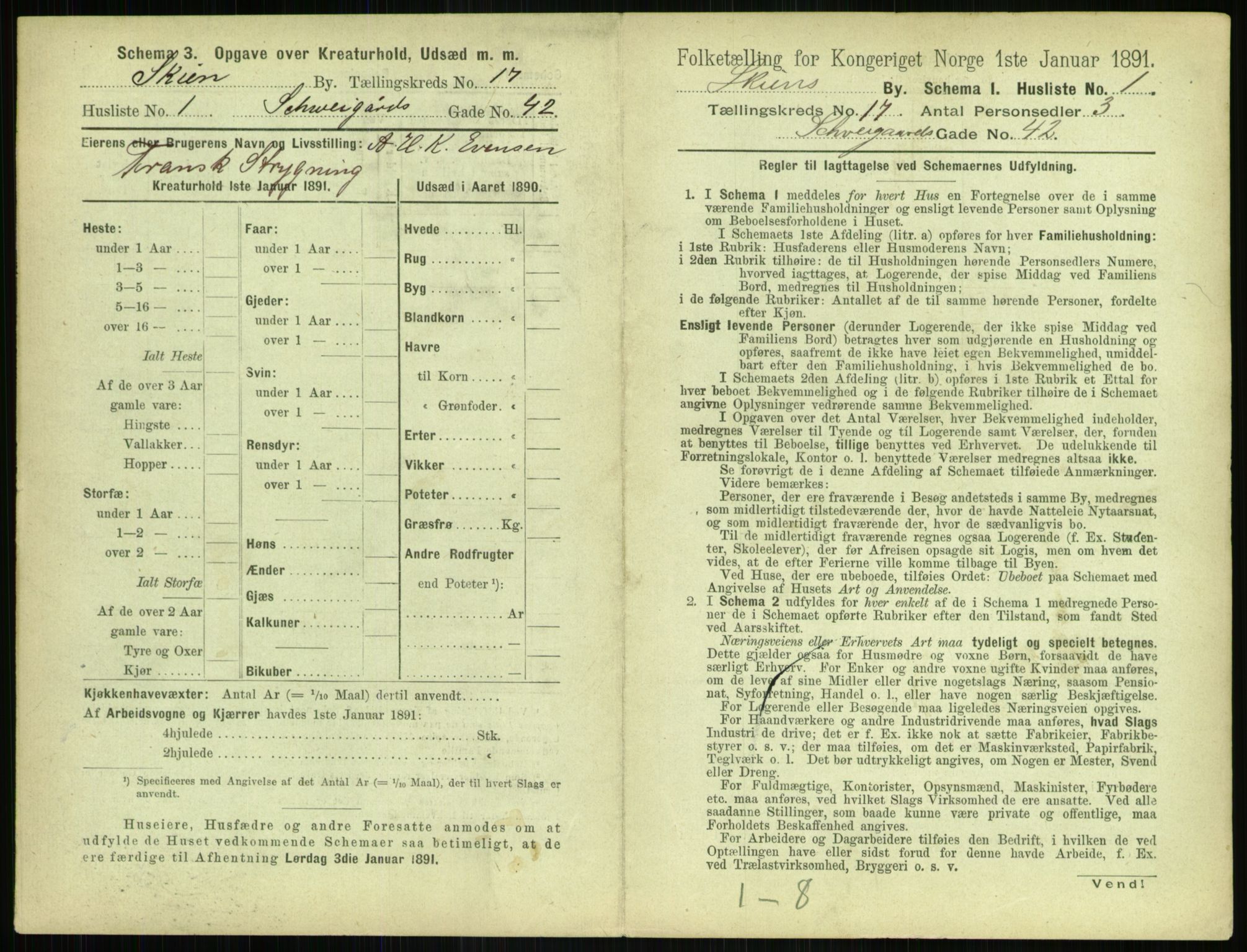 RA, 1891 census for 0806 Skien, 1891, p. 670