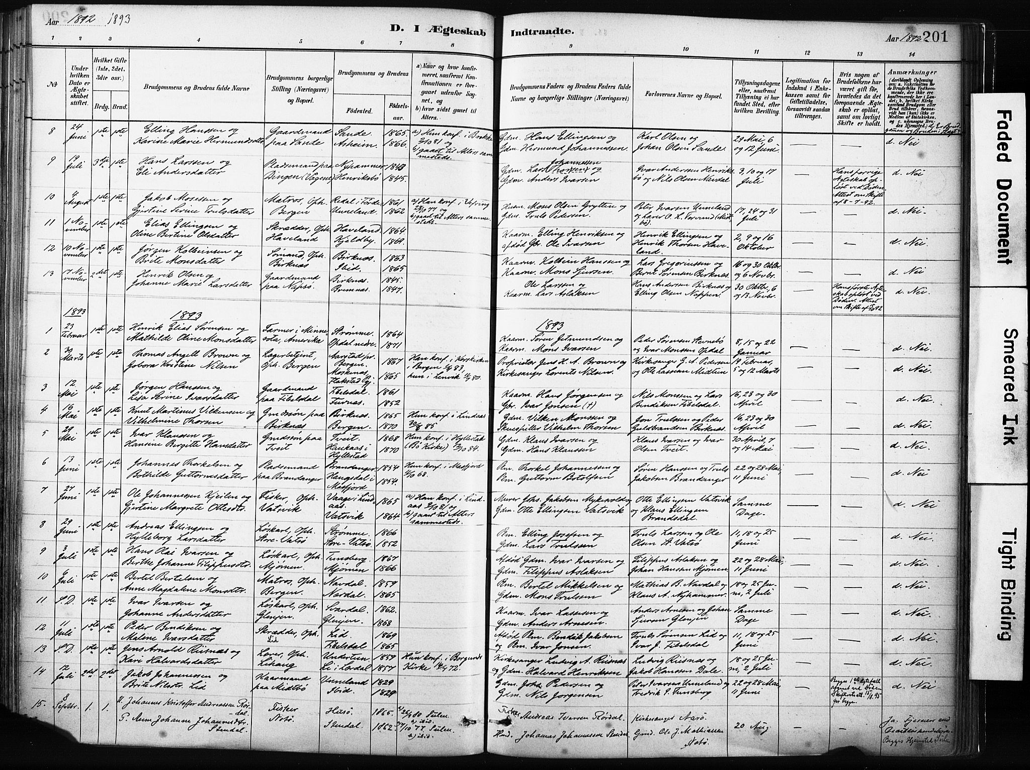 Gulen sokneprestembete, SAB/A-80201/H/Haa/Haab/L0001: Parish register (official) no. B 1, 1881-1905, p. 201