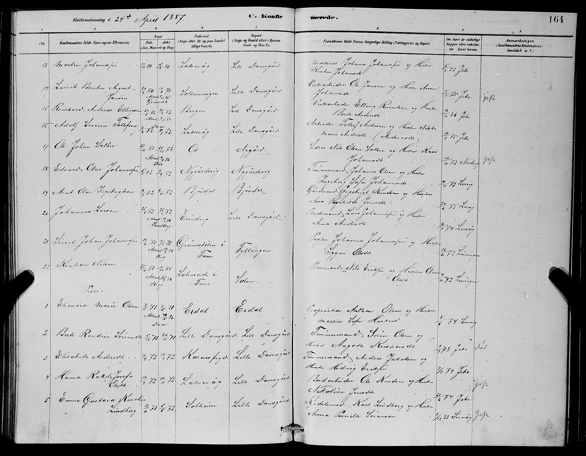 Laksevåg Sokneprestembete, SAB/A-76501/H/Ha/Hab/Haba/L0002: Parish register (copy) no. A 2, 1877-1887, p. 164