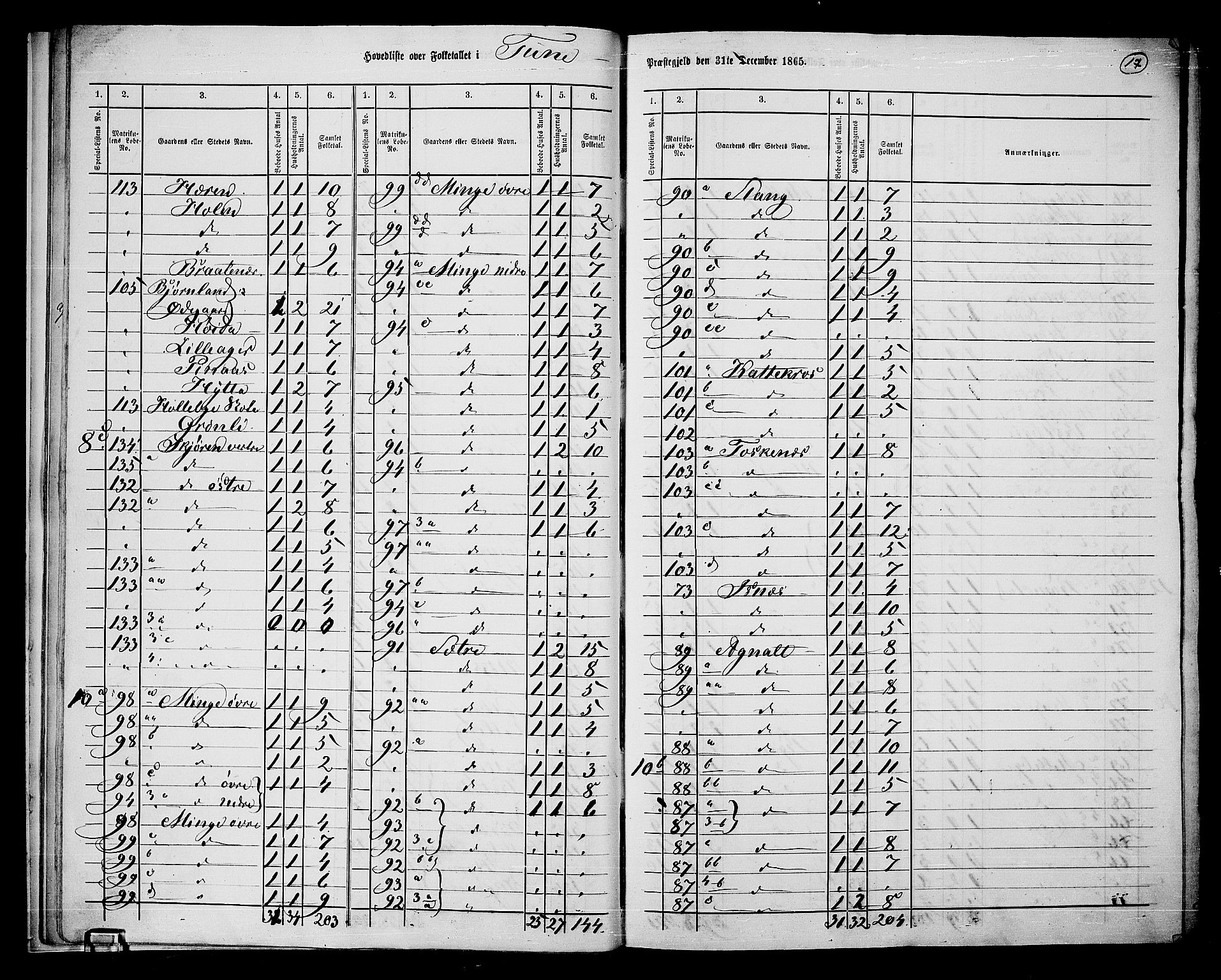 RA, 1865 census for Tune, 1865, p. 17