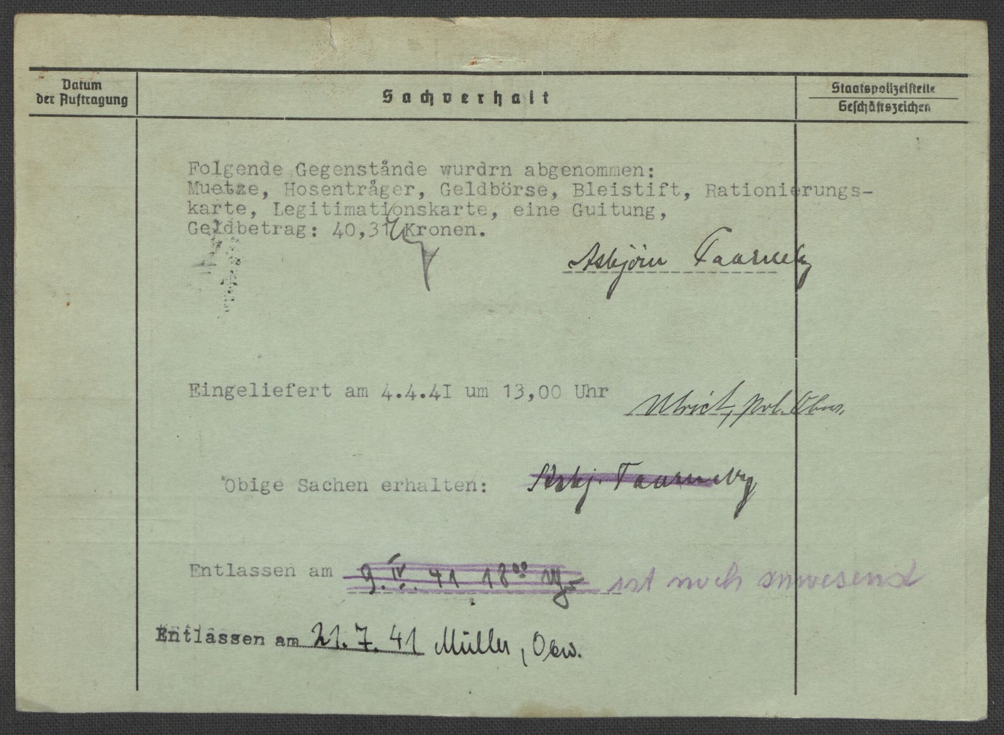 Befehlshaber der Sicherheitspolizei und des SD, AV/RA-RAFA-5969/E/Ea/Eaa/L0010: Register over norske fanger i Møllergata 19: Sø-Å, 1940-1945, p. 603