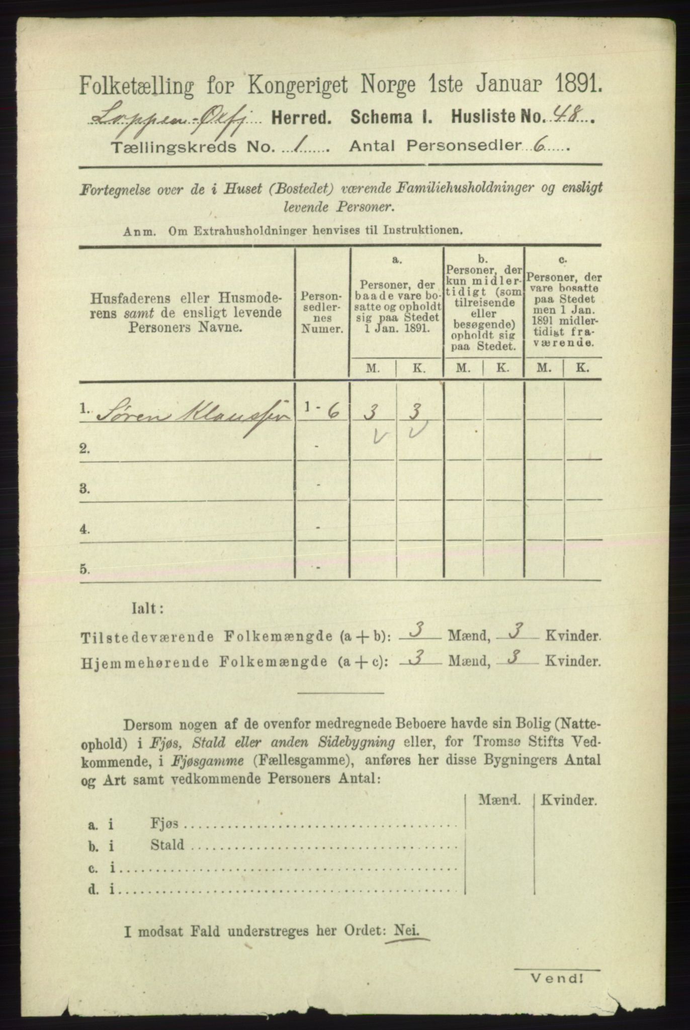 RA, 1891 census for 2014 Loppa, 1891, p. 66