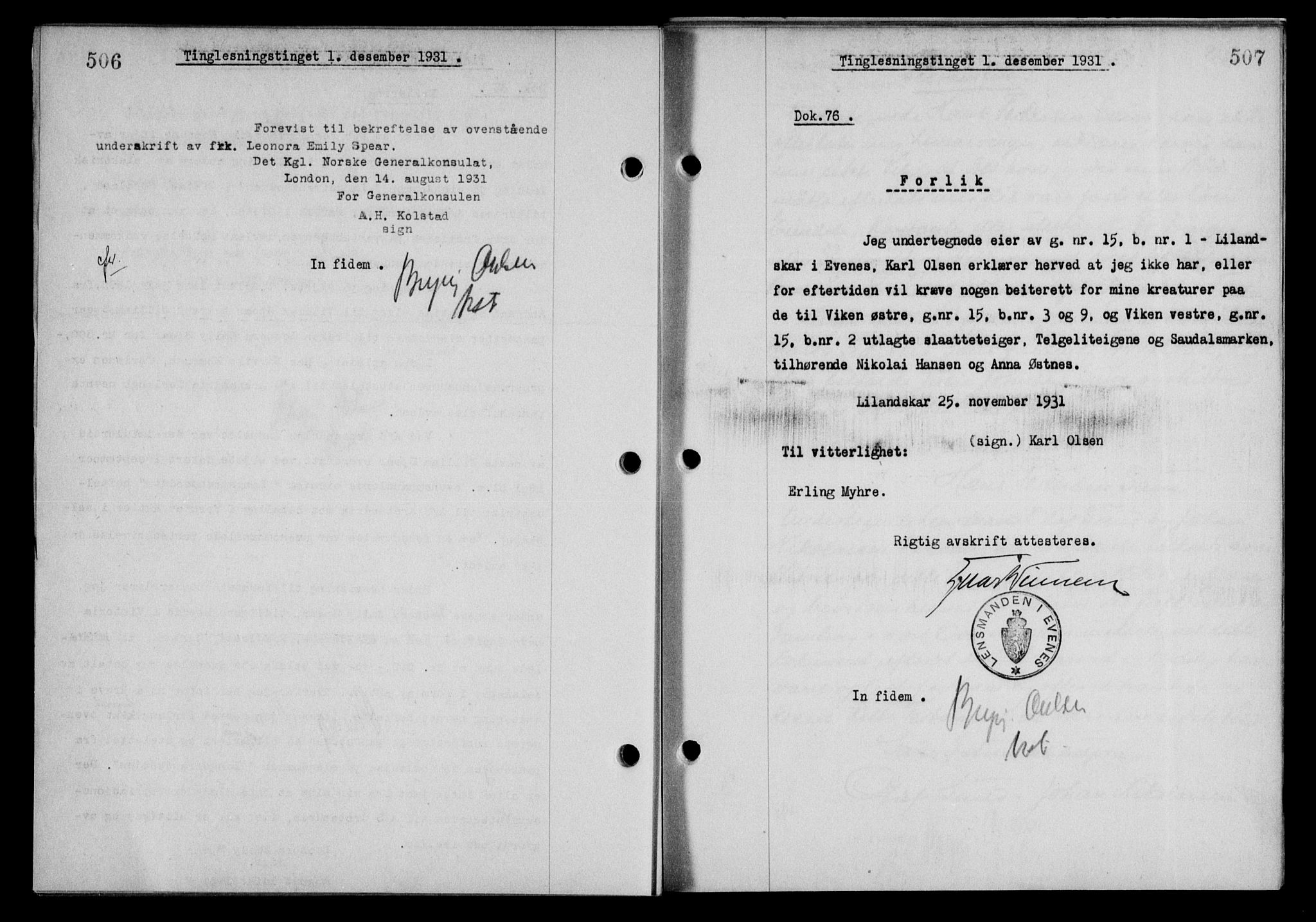 Steigen og Ofoten sorenskriveri, AV/SAT-A-0030/1/2/2C/L0019: Mortgage book no. 22, 1931-1931, Deed date: 01.12.1931