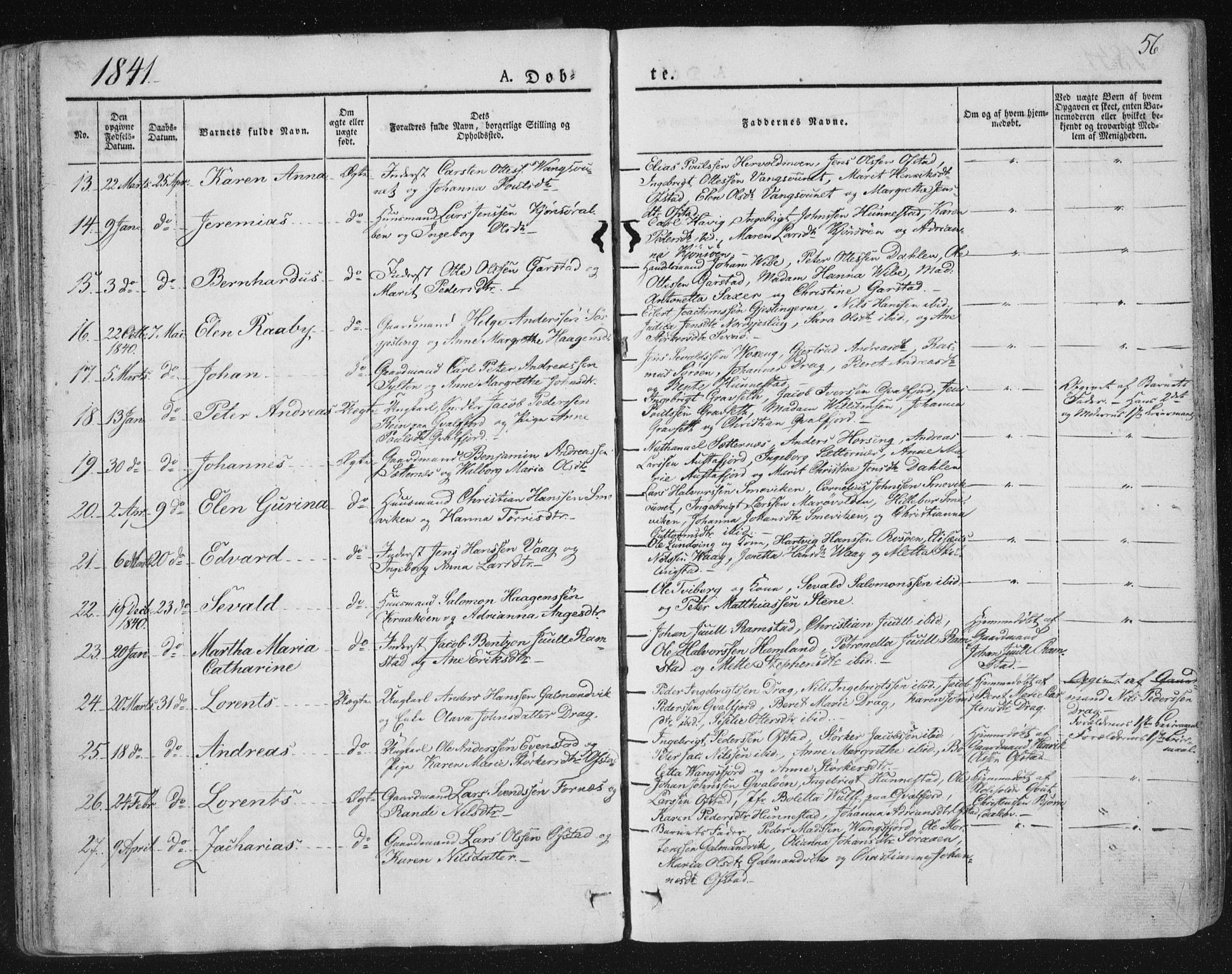 Ministerialprotokoller, klokkerbøker og fødselsregistre - Nord-Trøndelag, SAT/A-1458/784/L0669: Parish register (official) no. 784A04, 1829-1859, p. 56