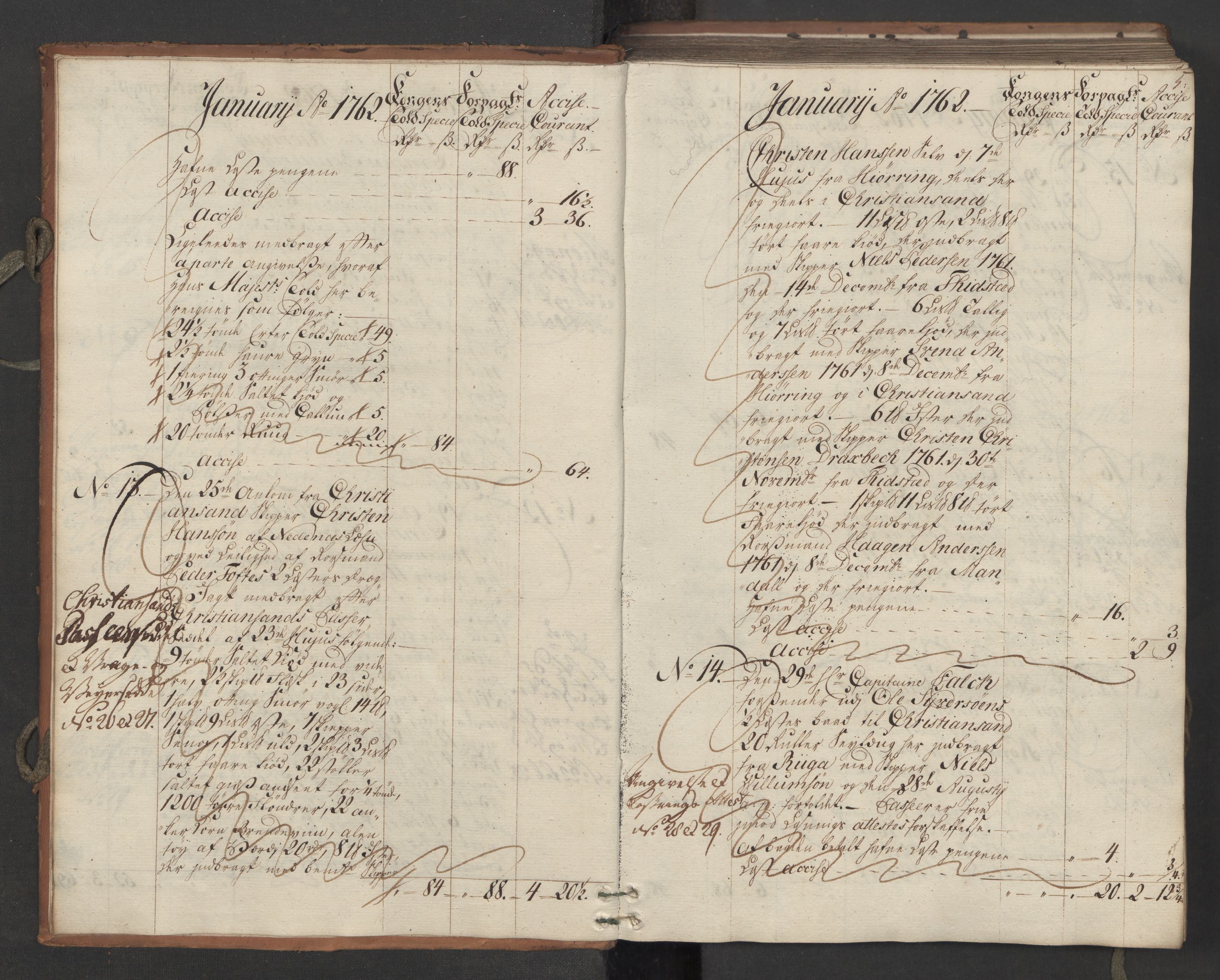 Generaltollkammeret, tollregnskaper, AV/RA-EA-5490/R15/L0046/0001: Tollregnskaper Arendal / Inngående hovedtollbok, 1762, p. uindeksert
