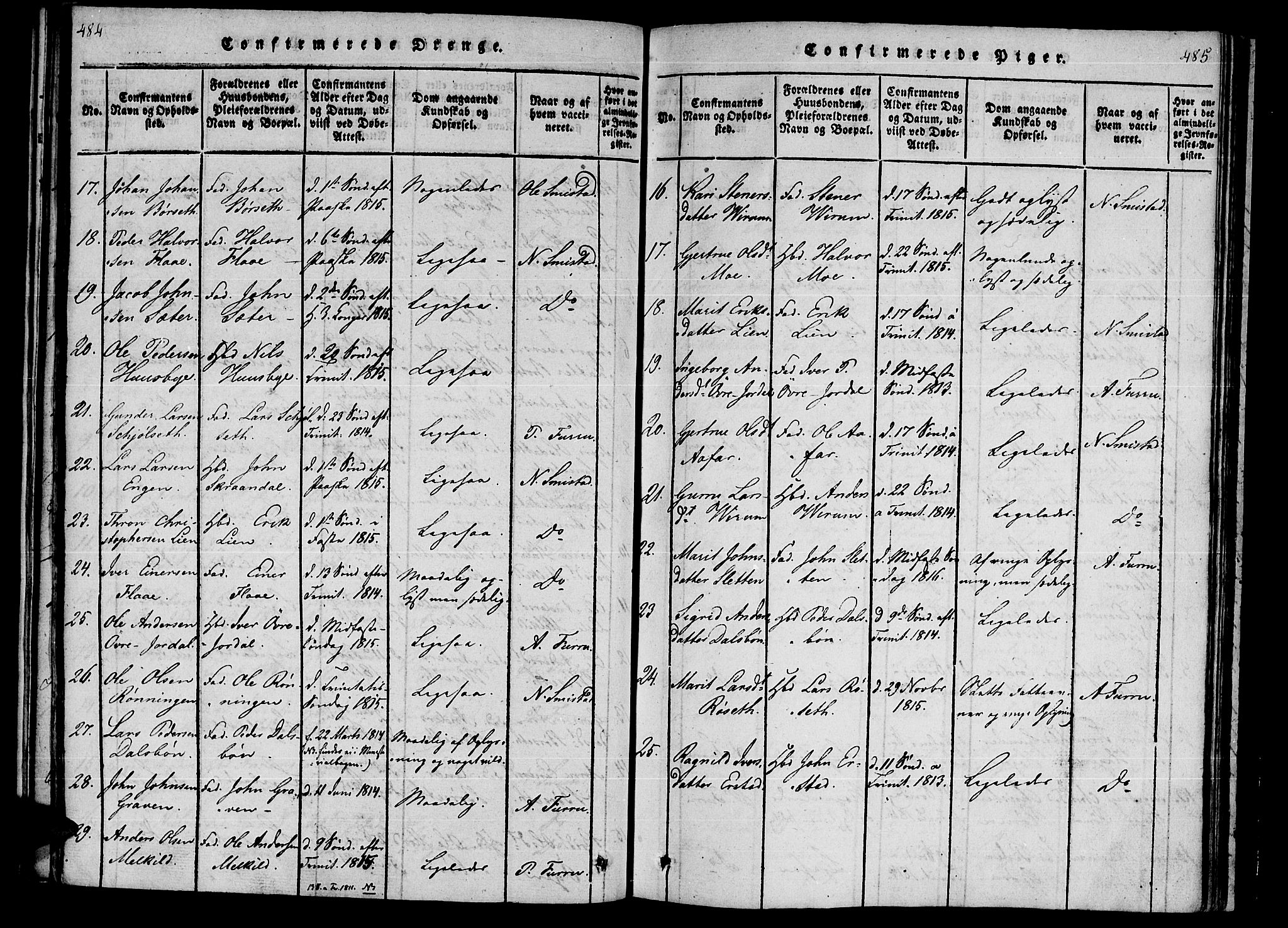 Ministerialprotokoller, klokkerbøker og fødselsregistre - Møre og Romsdal, SAT/A-1454/590/L1009: Parish register (official) no. 590A03 /1, 1819-1832, p. 484-485