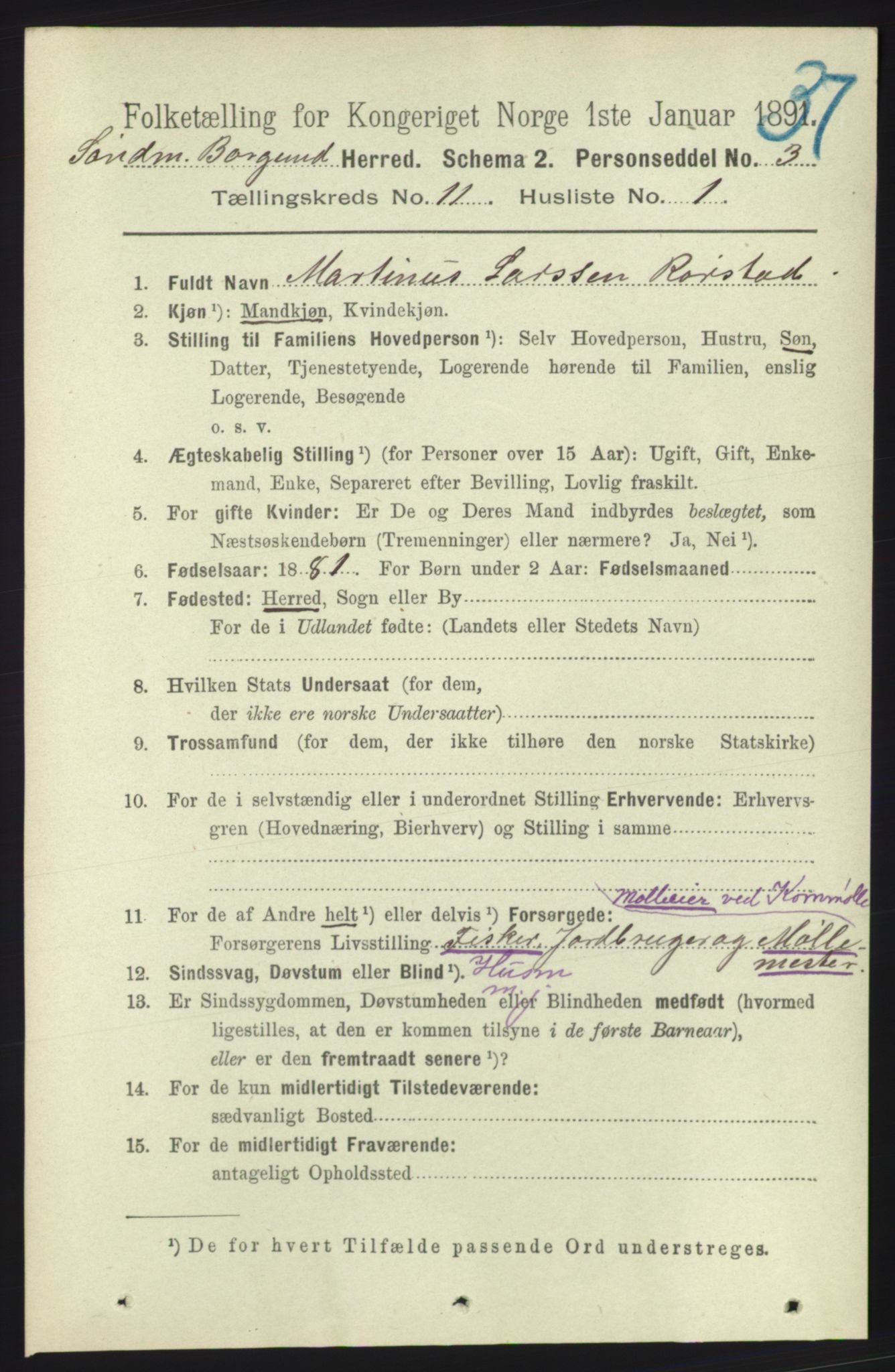 RA, 1891 census for 1531 Borgund, 1891, p. 2756