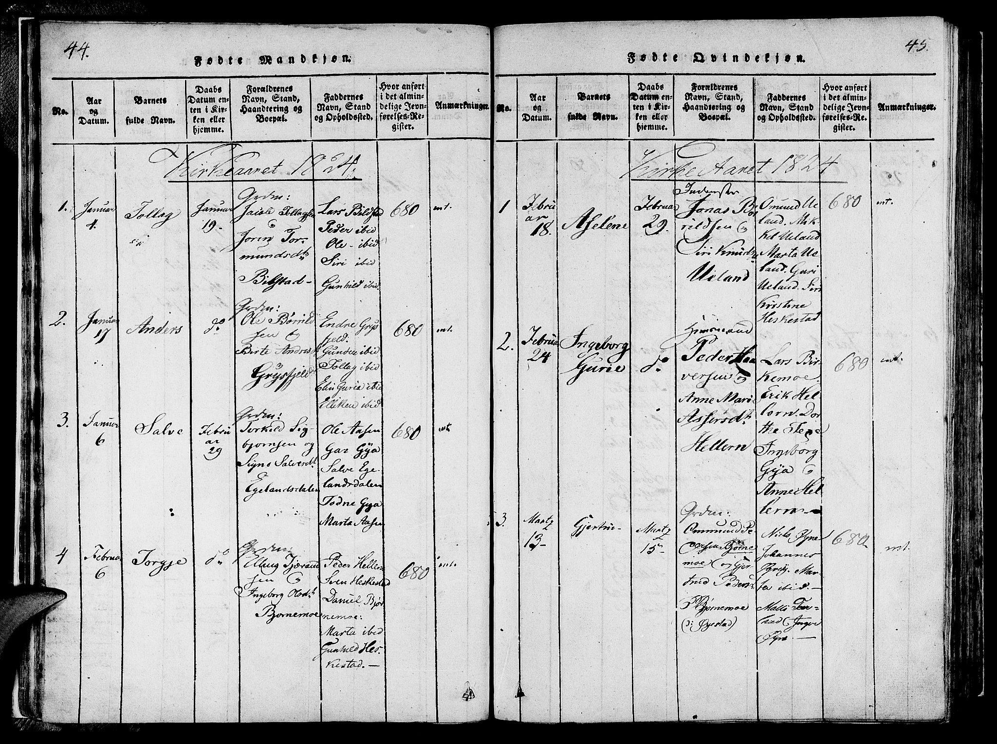 Lund sokneprestkontor, SAST/A-101809/S06/L0006: Parish register (official) no. A 6, 1816-1839, p. 44-45