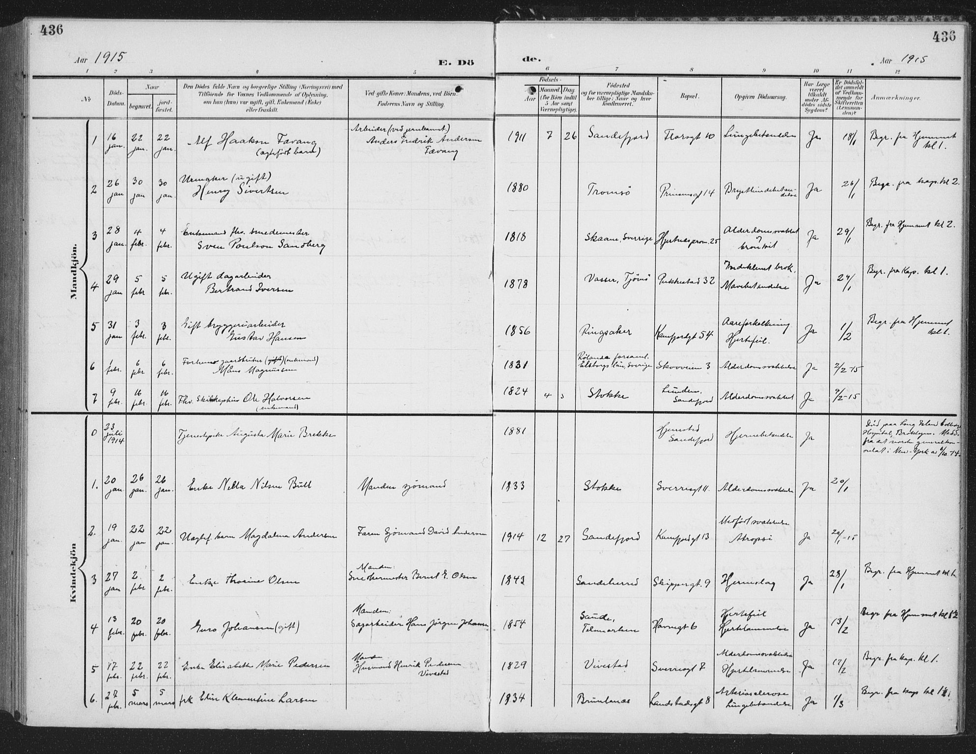 Sandefjord kirkebøker, AV/SAKO-A-315/G/Ga/L0003: Parish register (copy) no. 3, 1903-1920, p. 436