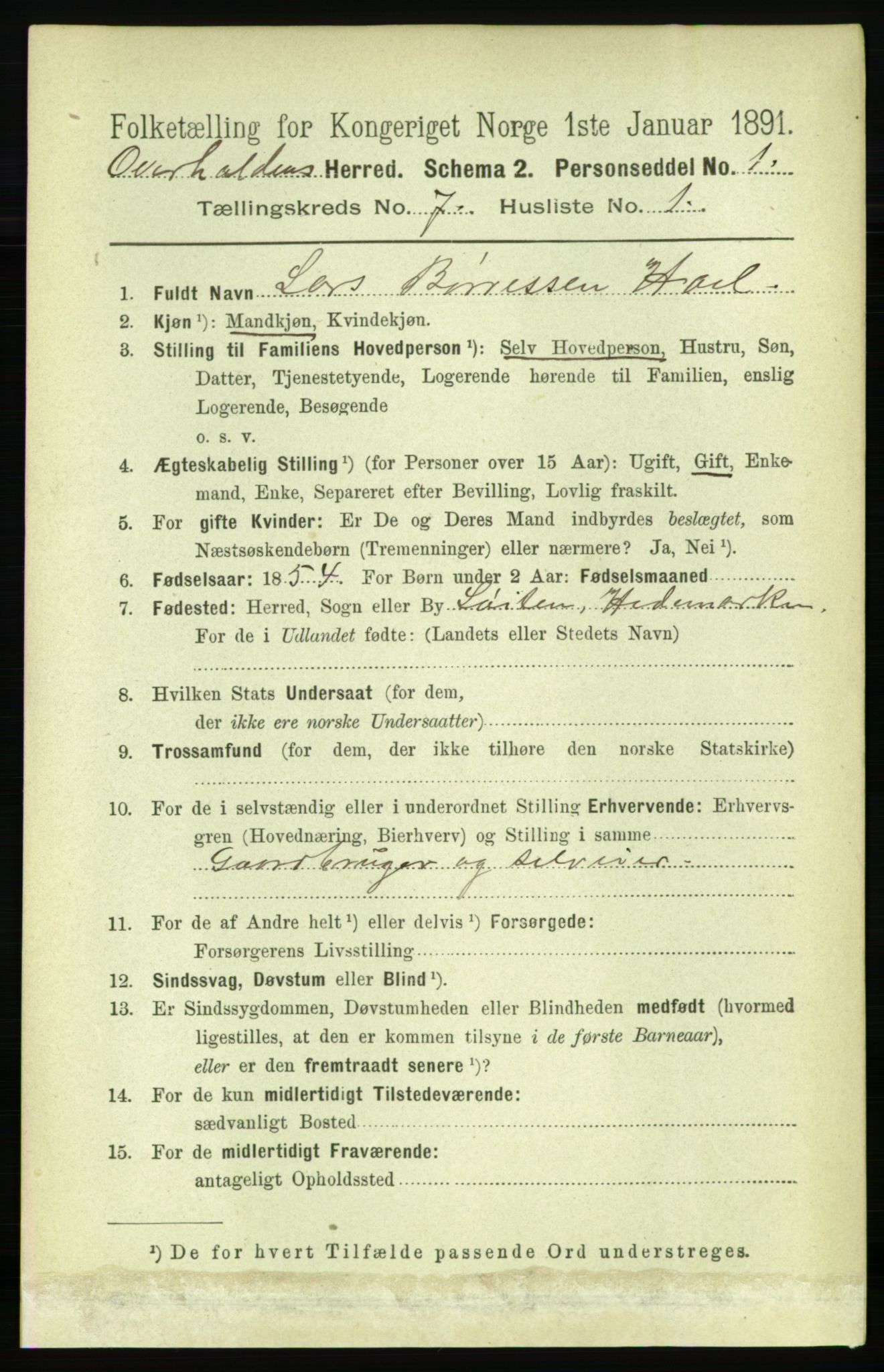 RA, 1891 census for 1744 Overhalla, 1891, p. 2639