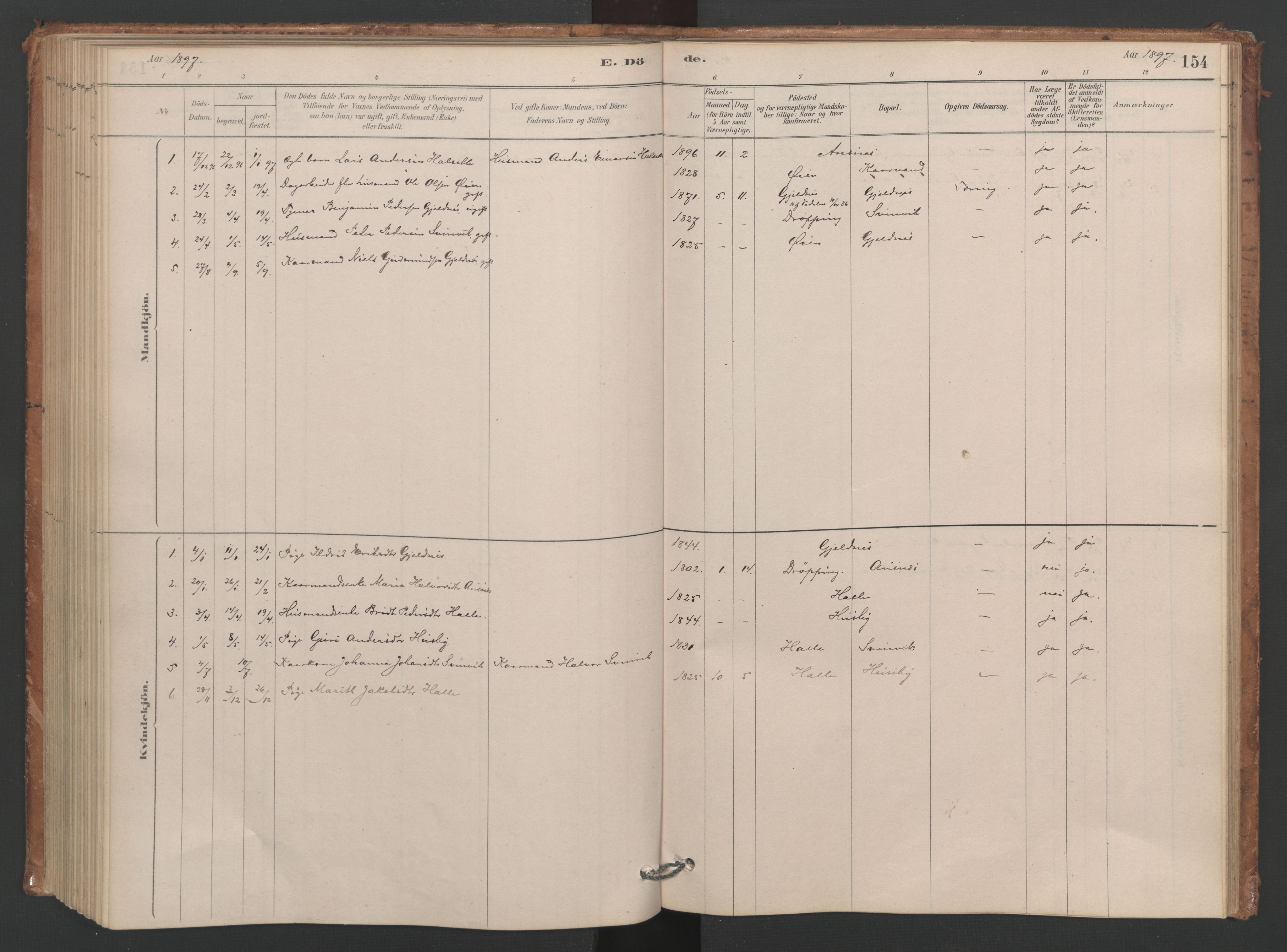 Ministerialprotokoller, klokkerbøker og fødselsregistre - Møre og Romsdal, SAT/A-1454/593/L1034: Parish register (official) no. 593A01, 1879-1911, p. 154