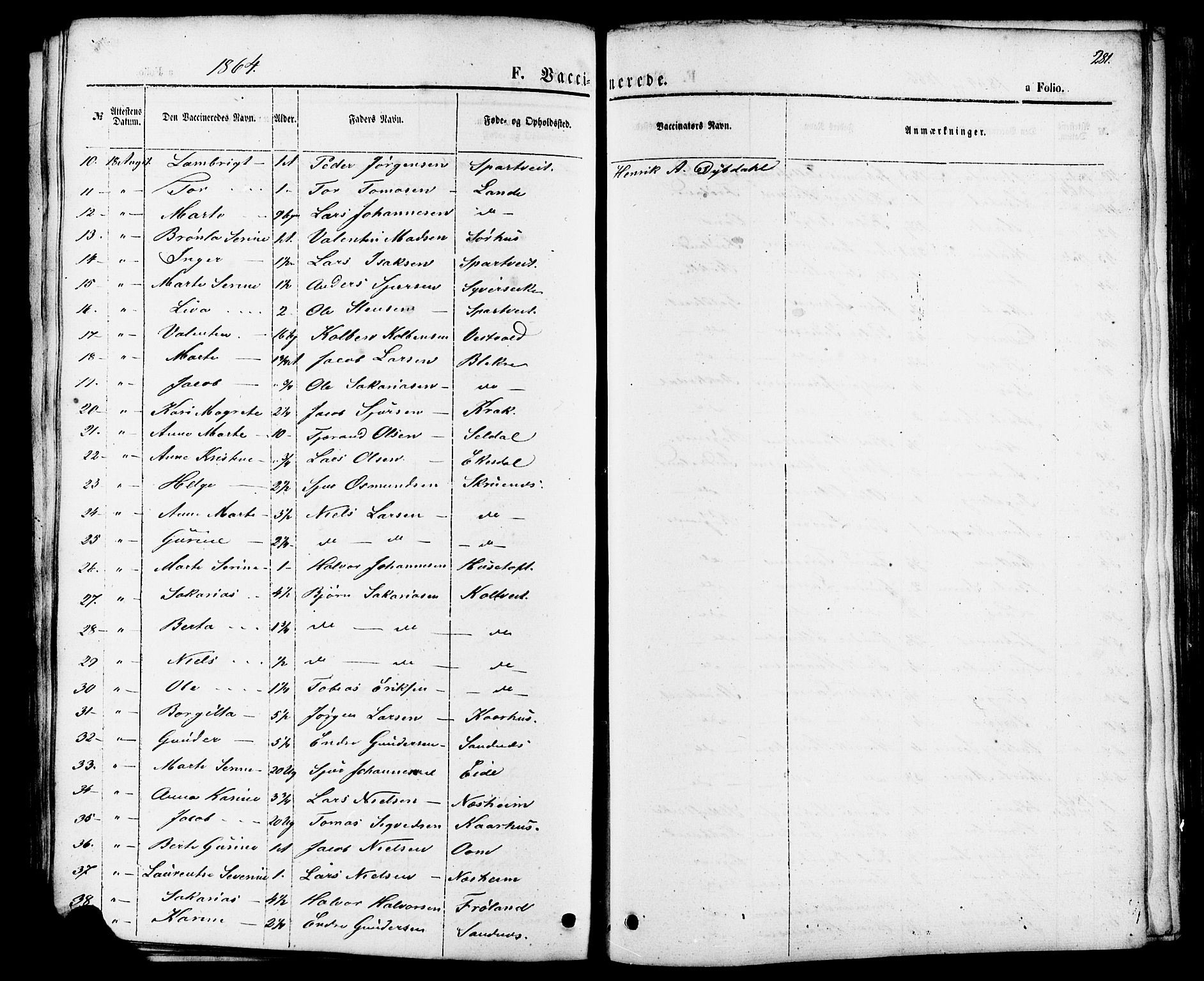 Skjold sokneprestkontor, AV/SAST-A-101847/H/Ha/Haa/L0007: Parish register (official) no. A 7, 1857-1882, p. 281