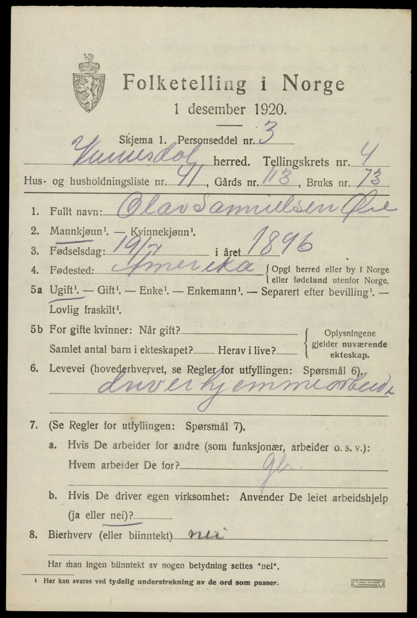 SAK, 1920 census for Kvinesdal, 1920, p. 4873