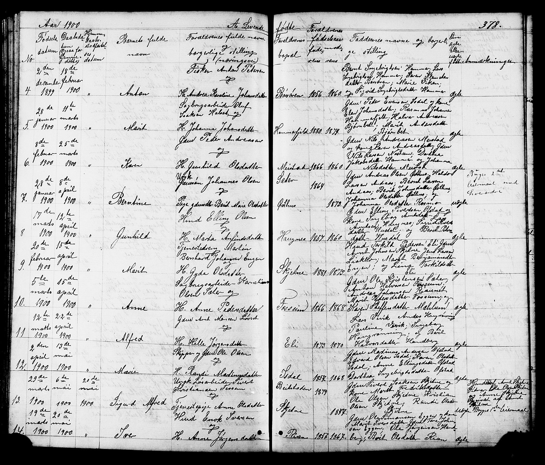 Ministerialprotokoller, klokkerbøker og fødselsregistre - Sør-Trøndelag, SAT/A-1456/665/L0777: Parish register (copy) no. 665C02, 1867-1915, p. 378