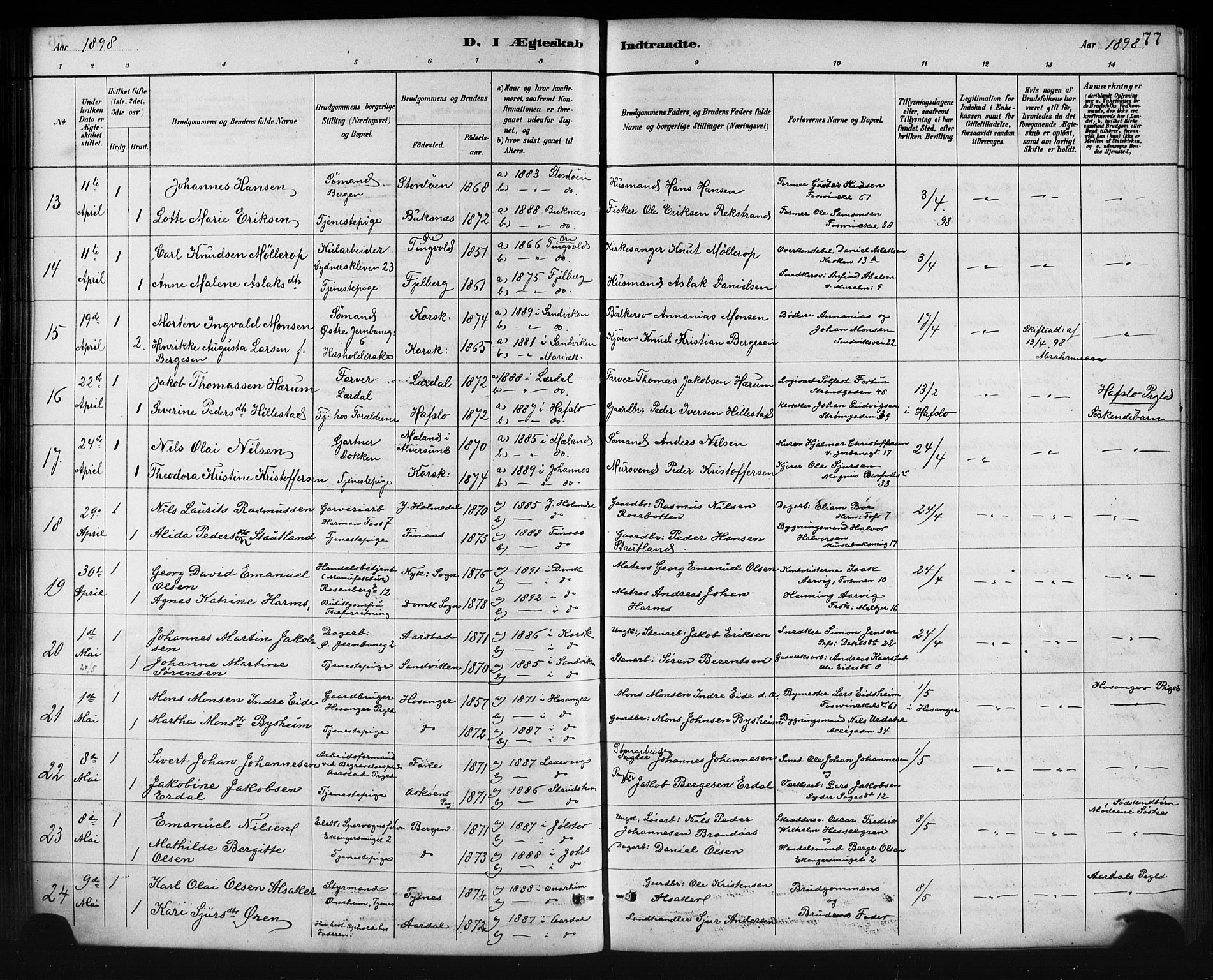 Johanneskirken sokneprestembete, AV/SAB-A-76001/H/Hab: Parish register (copy) no. C 1, 1885-1912, p. 77