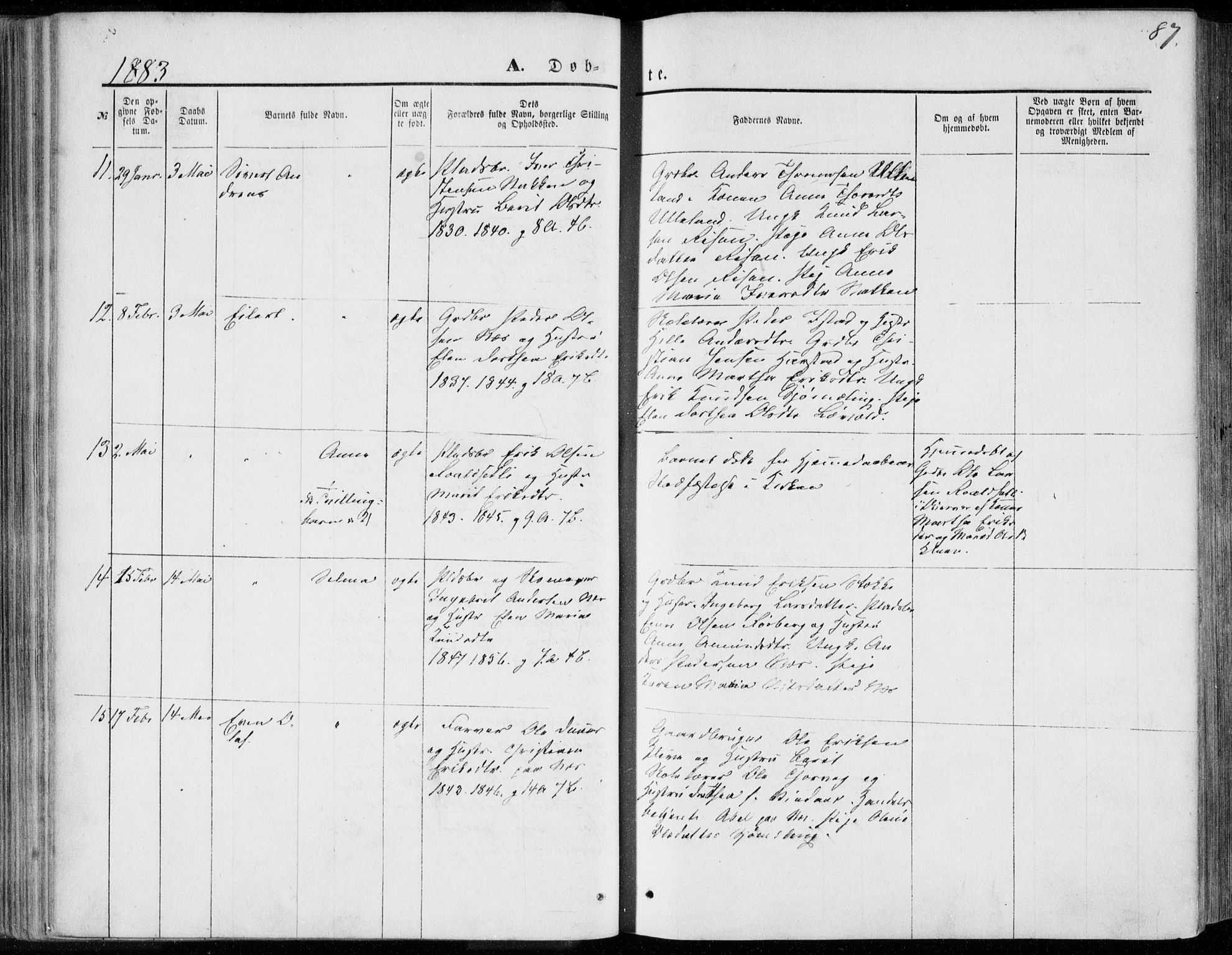 Ministerialprotokoller, klokkerbøker og fødselsregistre - Møre og Romsdal, AV/SAT-A-1454/557/L0681: Parish register (official) no. 557A03, 1869-1886, p. 87