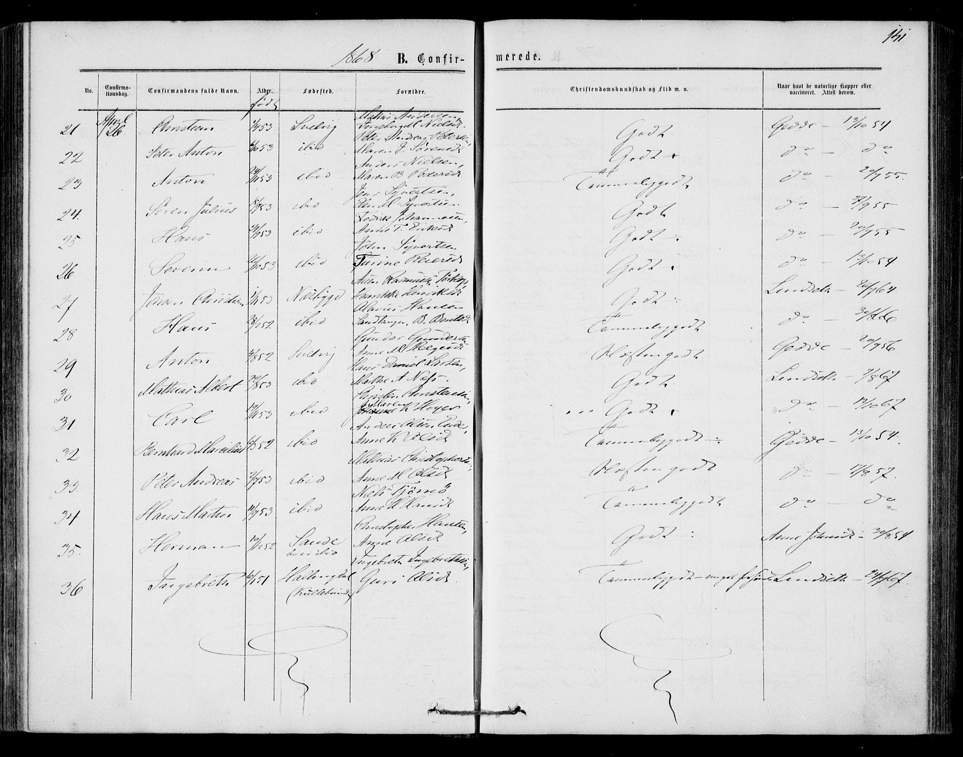 Strømm kirkebøker, AV/SAKO-A-322/F/Fa/L0001: Parish register (official) no. I 1, 1861-1869, p. 141