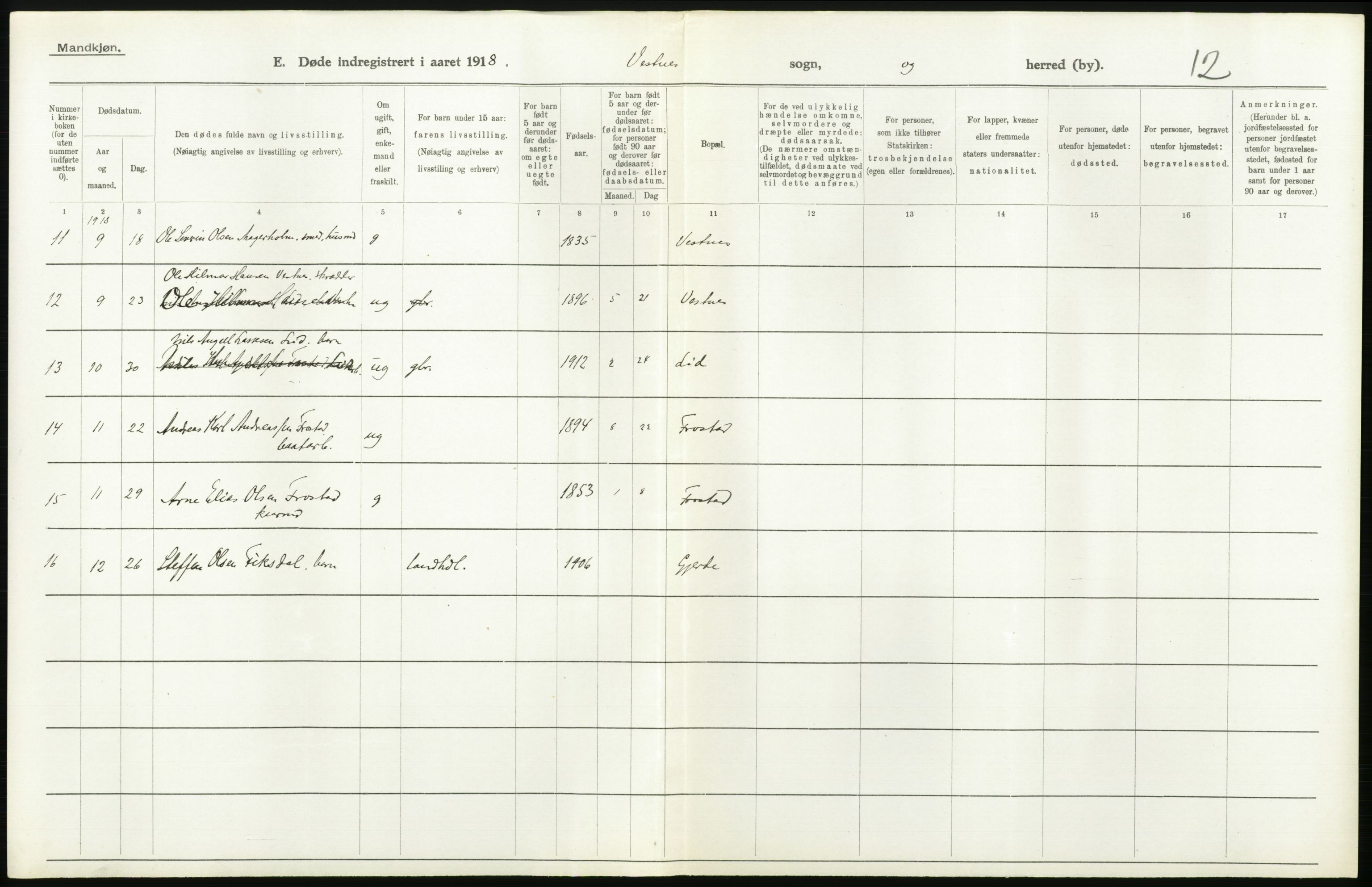 Statistisk sentralbyrå, Sosiodemografiske emner, Befolkning, AV/RA-S-2228/D/Df/Dfb/Dfbh/L0045: Møre fylke: Døde. Bygder og byer., 1918, p. 382