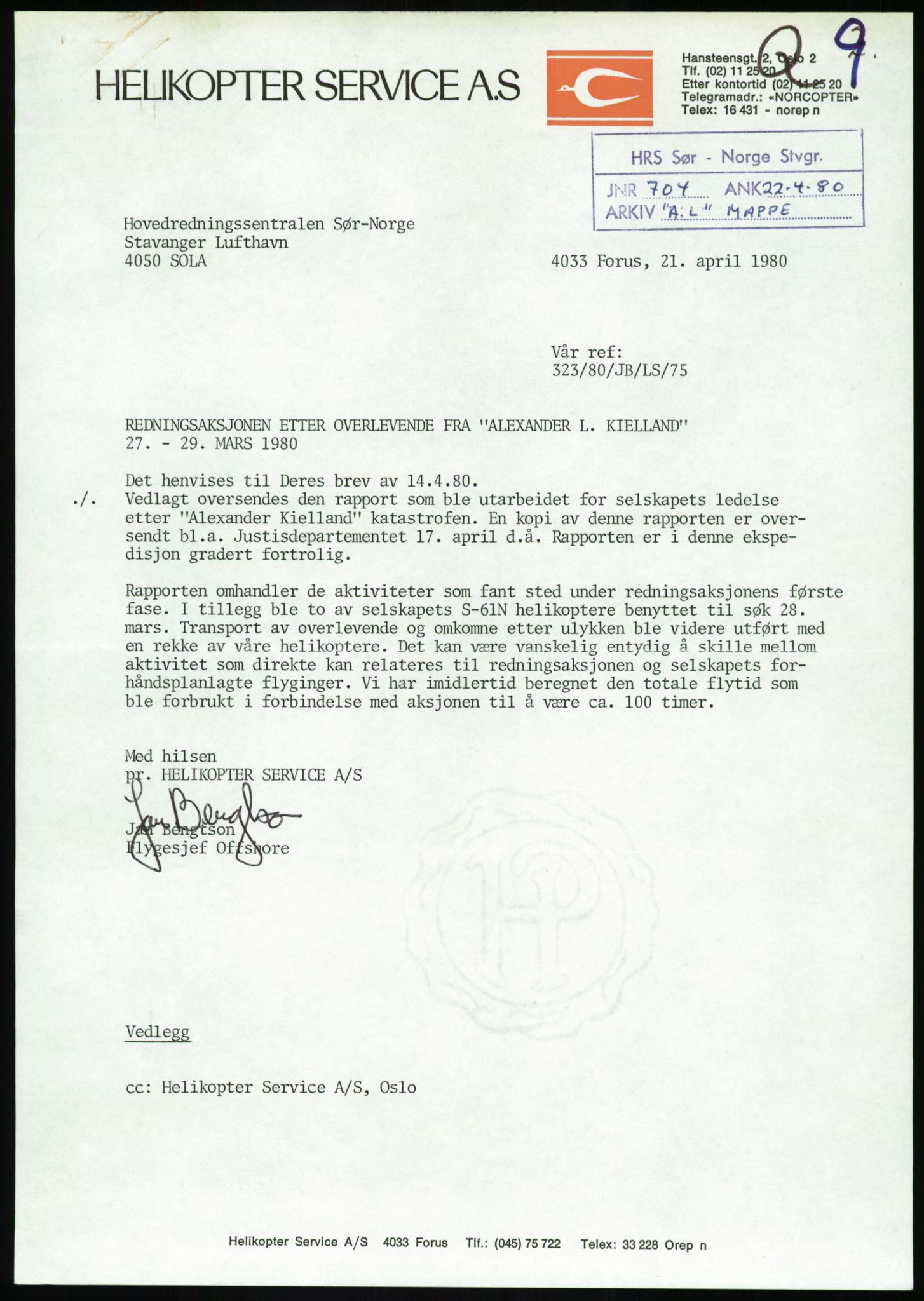 Justisdepartementet, Granskningskommisjonen ved Alexander Kielland-ulykken 27.3.1980, RA/S-1165/D/L0017: P Hjelpefartøy (Doku.liste + P1-P6 av 6)/Q Hovedredningssentralen (Q0-Q27 av 27), 1980-1981, p. 300