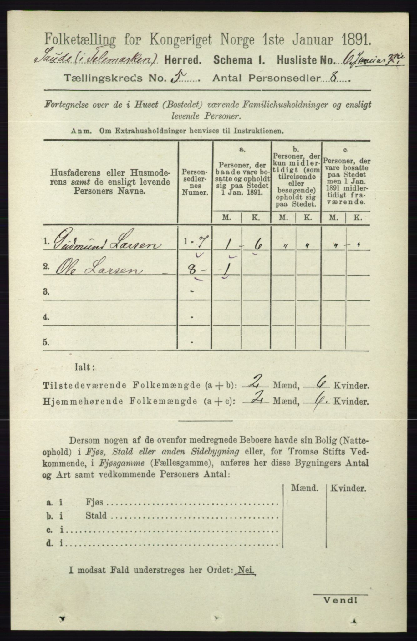 RA, 1891 census for 0822 Sauherad, 1891, p. 1381