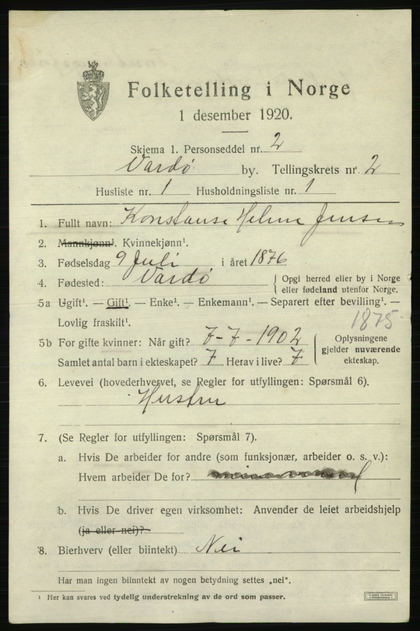 SATØ, 1920 census for Vardø, 1920, p. 5572